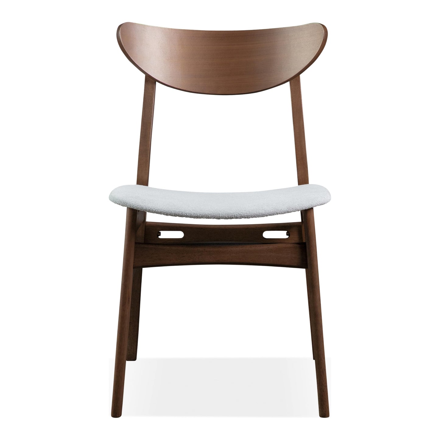 Furniture of America Beck Mid-Century Modern Dining Chairs Set of 2, Solid Wood with Curved Backrest and Angled Legs, Boucle Fabric Padded Seat for Dinner Room, Kitchen, or Living Space, Walnut Brown