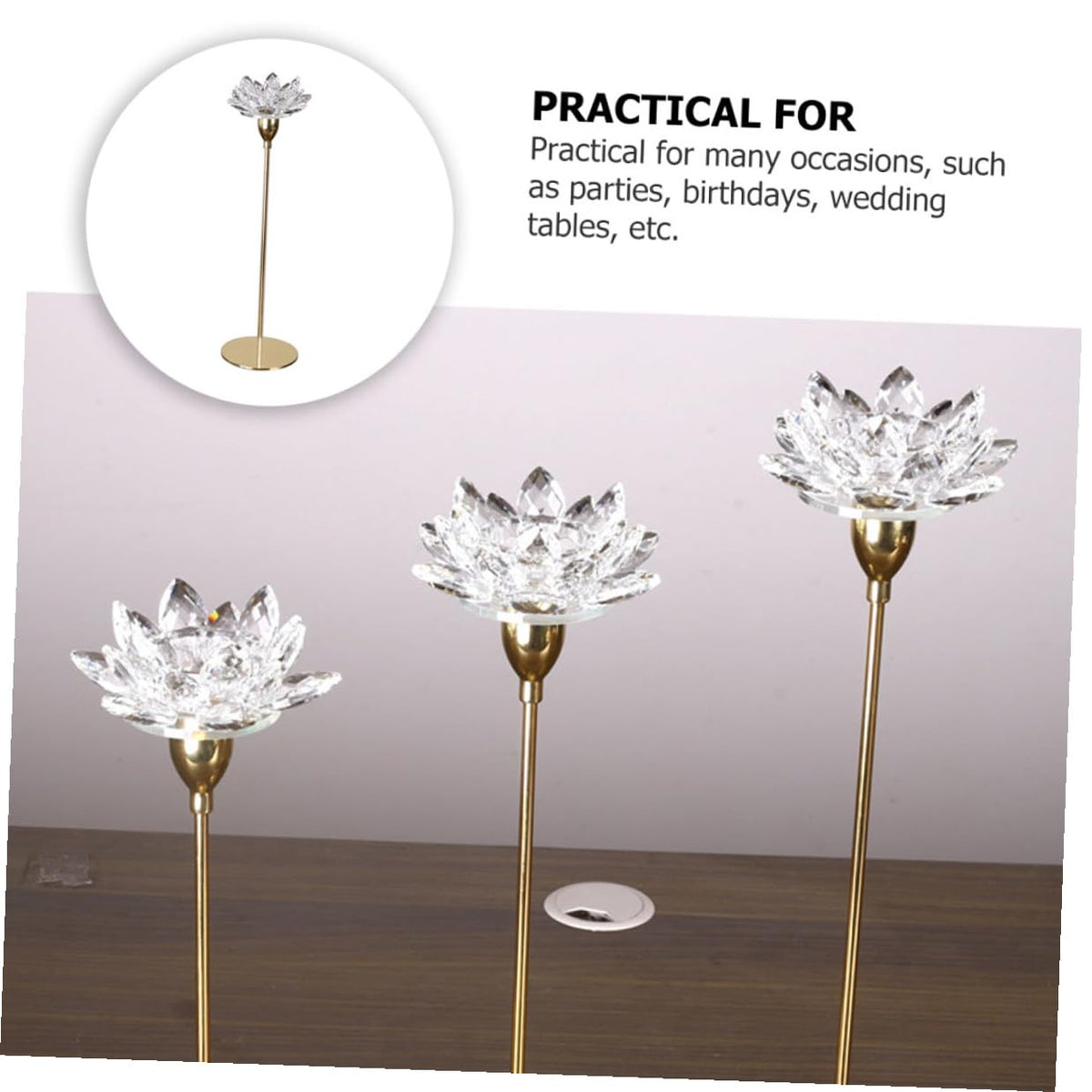 ULTECHNOVO Crystal Lotus Candleholder Metal Candlestick Small Gold Wedding Candle Stand for Dining Room Candlelight Dinner Decoration