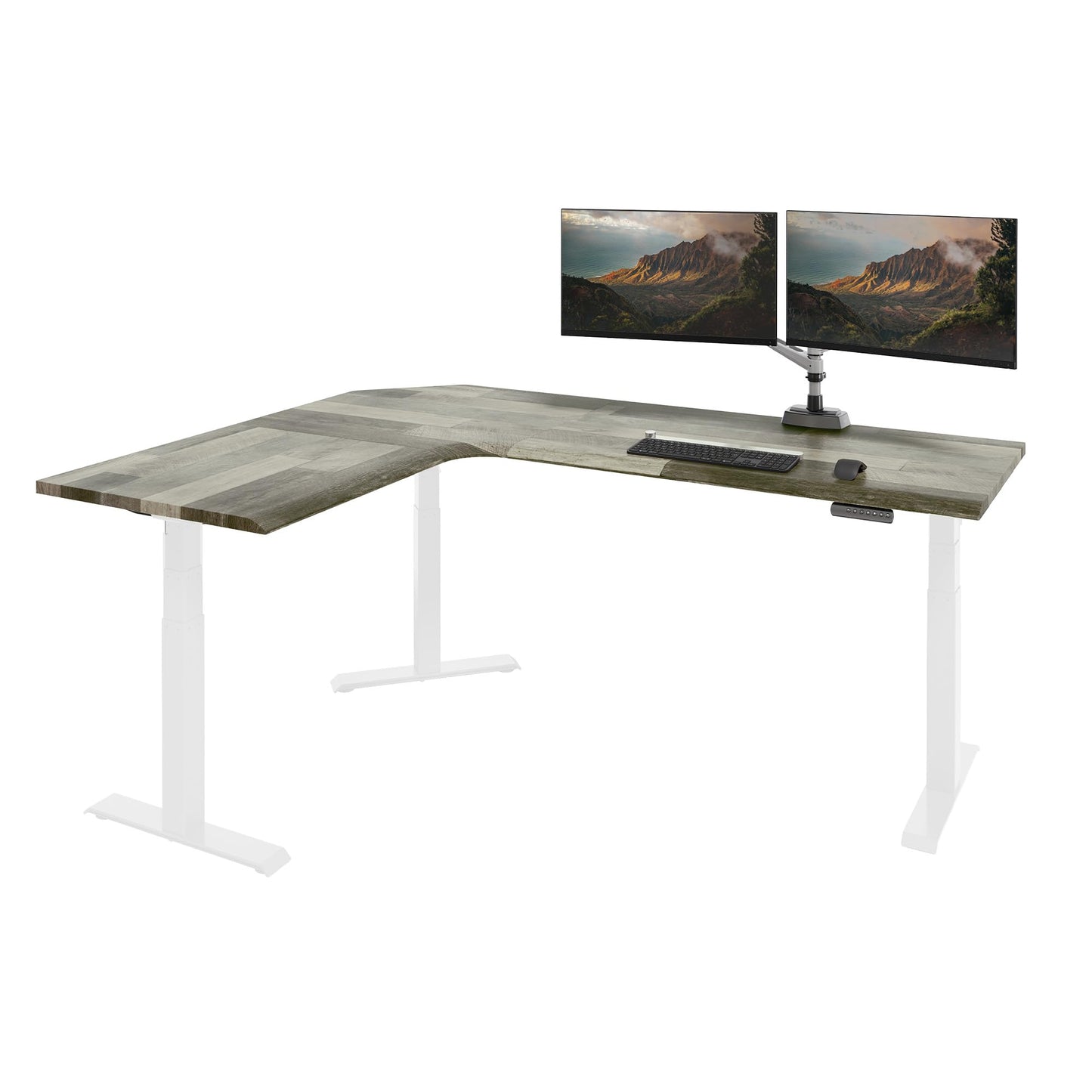 Vari ComfortEdge 80x60 L-Shape Electric Standing Desk – Height Adjustable Sit-Stand VariDesk for Corner Office with Reversible Left/Right Design + Driftwood Top/White Legs (Ships in 3 Boxes)