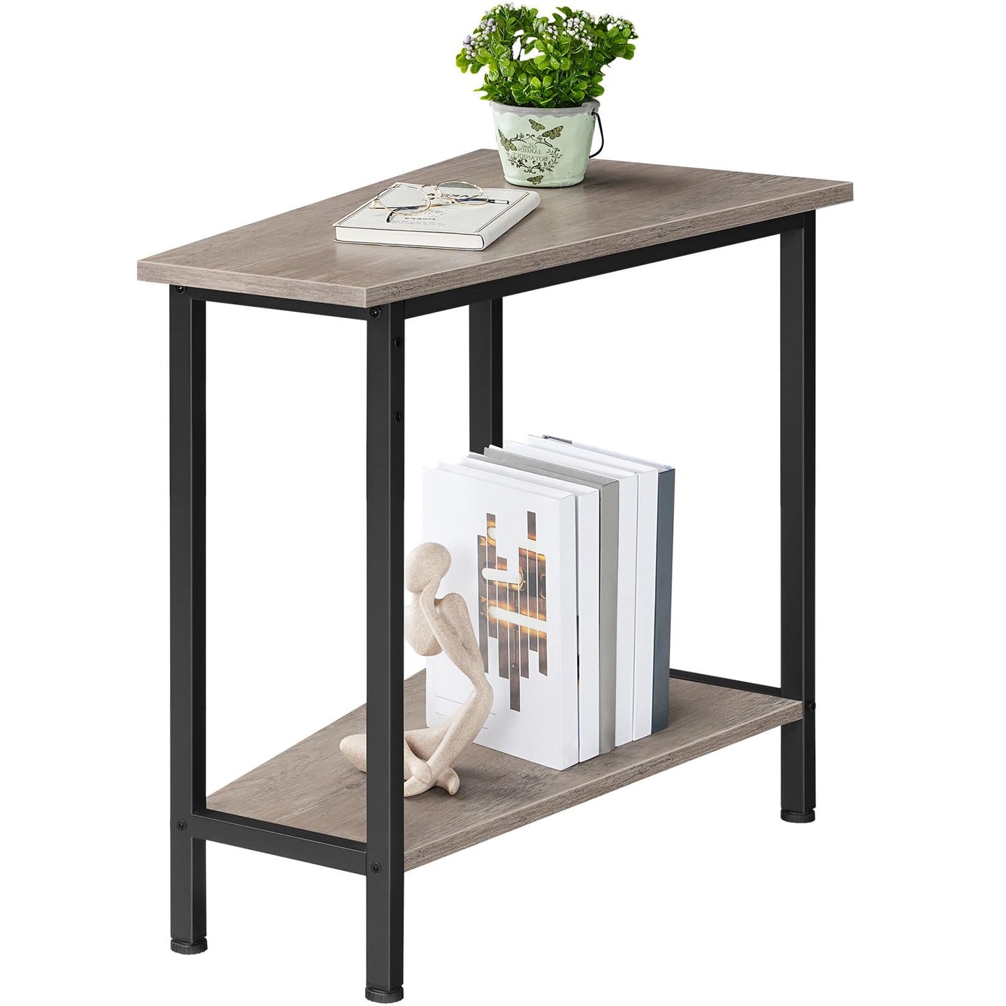 HOOBRO Wedge End Table, Recliner Wedge Side Table with Storage, Industrial Triangle Accent Table for Small Space, Corner, Living Room, Apartment, Greige BG64BZ01G1