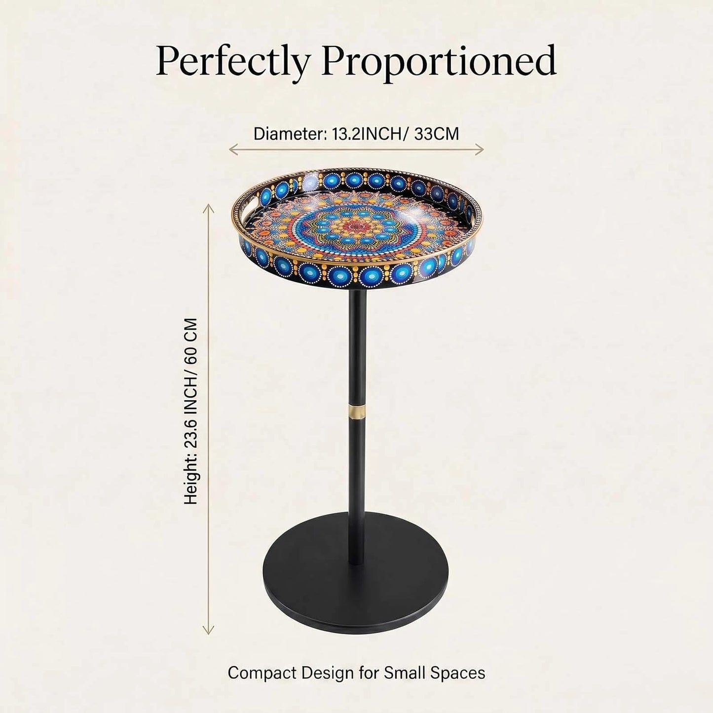 Gesodant Boho Single Leg Round Side Table with Tray Top, Pedestal Drink Table for Small Spaces, Aesthetic Accent Nightstand for Living Room, Bedroom, Corners, and Office (Peacock)