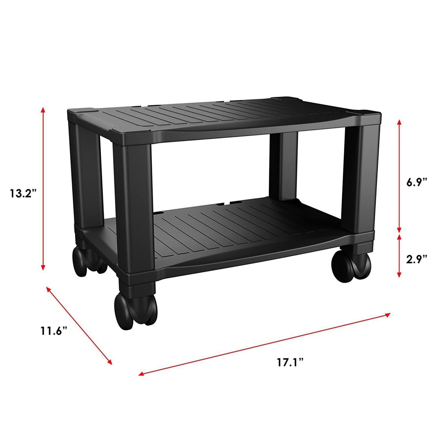 Home-Complete 2-Tier Office Desk Organizer Rolling Cart - Compact Portable Under-Desk Storage and Printer and Projector Stand with Wheels (Black)