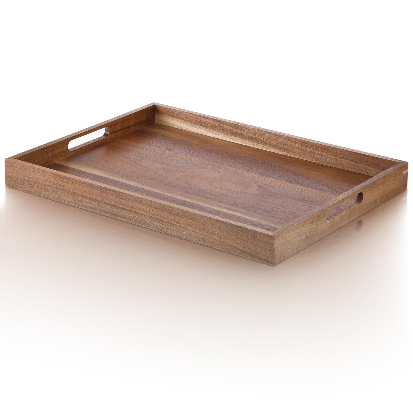 17.7 Inch Acacia Wood Serving Tray with Handles Ottoman Tray for Living Room Large Wooden Trays for Ottoman Coffee Table Trays RectangularTray for Breakfast in Bed Dinner Bedroom Entryway Kitchen