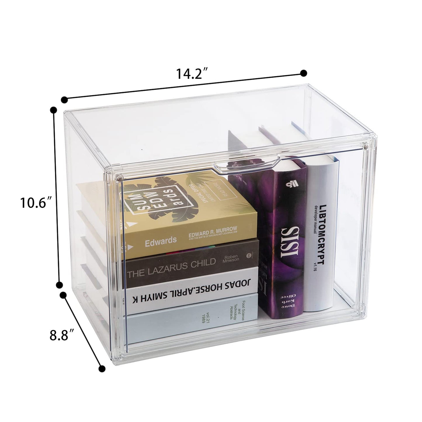 BOHOIDEE 3PACKS Clear Book Storage Organizer for Bookshelf, Plastic Stackable Book Display Case with Magnetic Door, Acrylic Showcase for Toys Handbags, Shoes, Purses