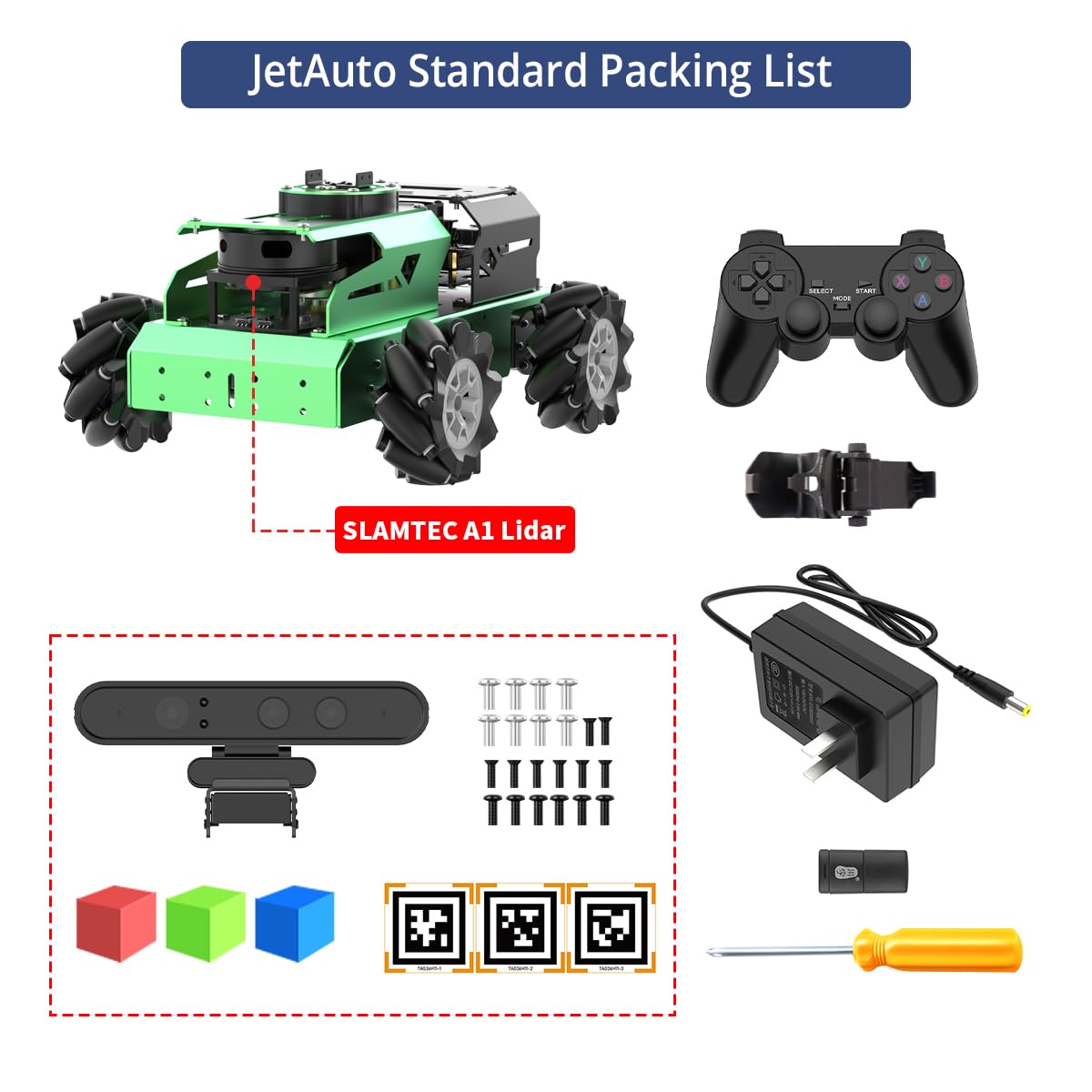 JetAuto ROS2 Robot Car with ChatGPT Large AI Models Lidar Depth Camera AI Voice Control Touch Screen, SLAM Mapping Navigation Path Planning Autonomous Driving Smart Robot, Standard Kit & Orin Nano 8GB
