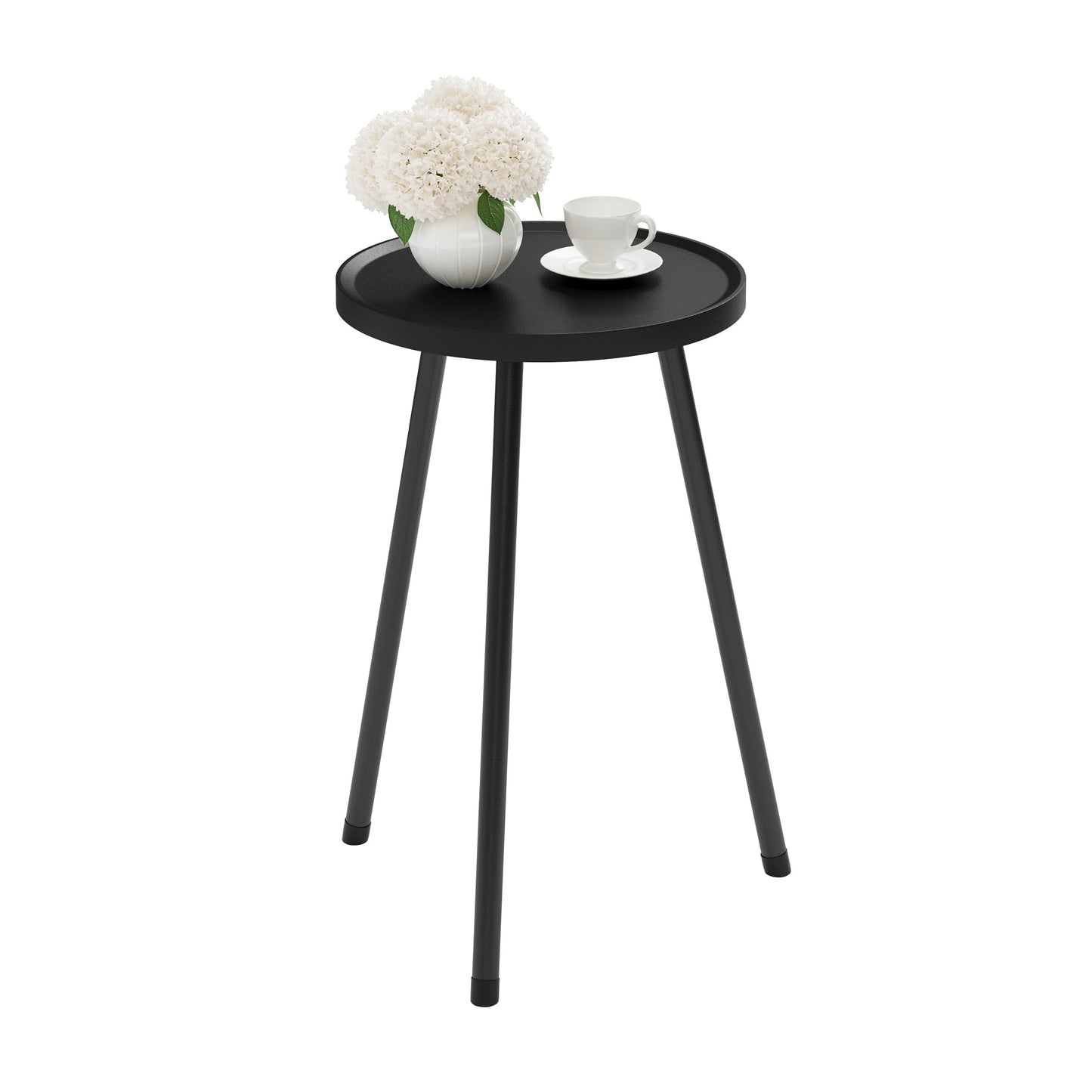 YAUKTAK Small Couch Side Table, Drink Table, Mini Round End Table, Coffee Table, Snack Table for Small Spaces, Living Room, Bedroom, Sofa LET520BK