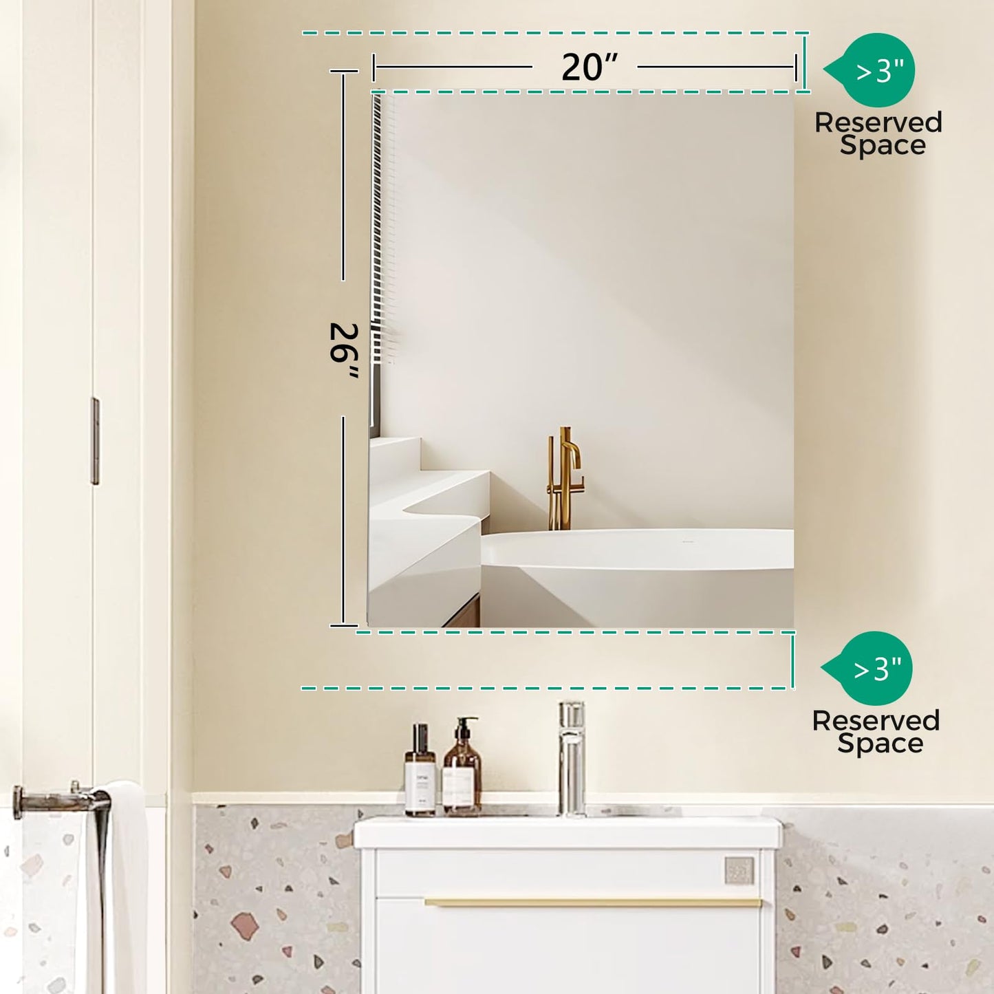 HABIUBIU 20 x 26 in Medicine Cabinet Mirror,Bathroom Mirror Cabinet with Adjustable Shelves,Aluminum Silver Medicine Cabinets for Bathroom,Recessed or Wall Mounted Medicine Cabinets(Assembly Required