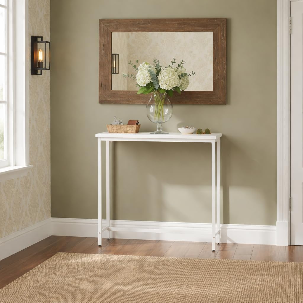 Tujurich Narrow Entryway Console Table & Sofa Side Table - Industrial Hallway Table for Small Spaces, Behind Couch Table, Multi-Functional Living Room Bedroom Office,White, 29.5" x 9.4" x 29.5"