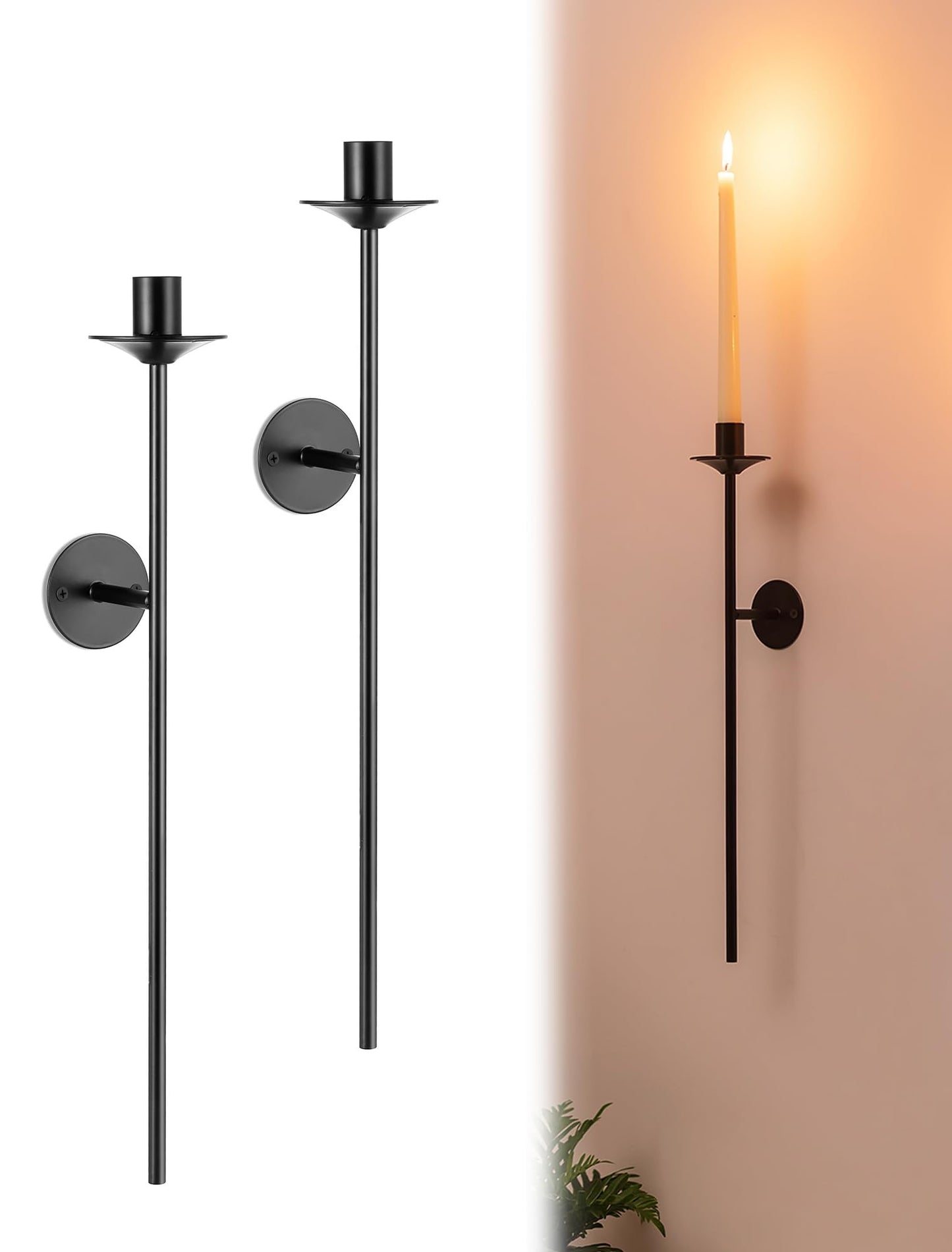 Romadedi Wall Candle Sconce Black - Set of 2 Mount Metal Wall Sconces for Candlestick Taper Holders for Farmhouse Living Room Mantel Fireplace Bathroom Office Decor