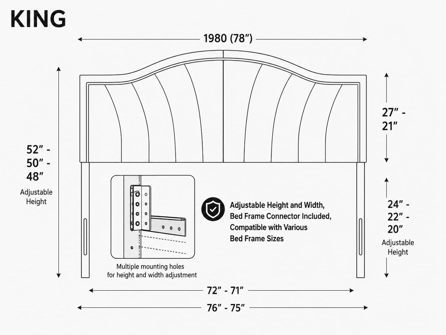 Beyetsea King Headboard Only, Upholstered Head Board King/California King Size, Velvet Headboards for Adjustable Bed Wall Mounted&Bed Frame Mount, Modern Vertical Channel Design Bed Headboard, Black