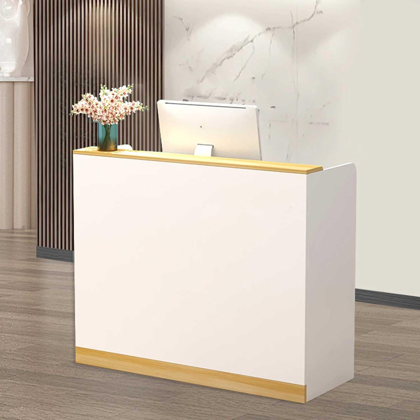 Modern Reception Desk with Lockable Drawers & Storage Cupboard, Reception Desk with Drawers - Versatile Cash Register Counter for Beauty Salons, Clothing Stores & Small Offices - Stylish Rec