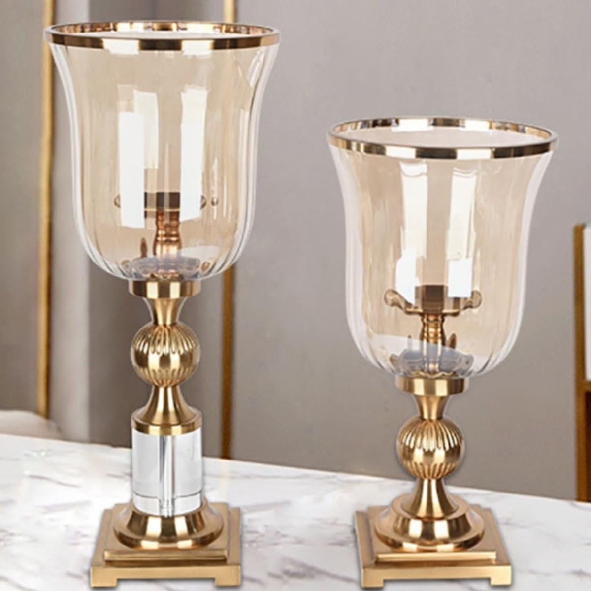 Candle Holders European Style Iron Candle Holder with Glass Lid, Creative Table Decoration Candle Holder Decorative Candlestick(Small)