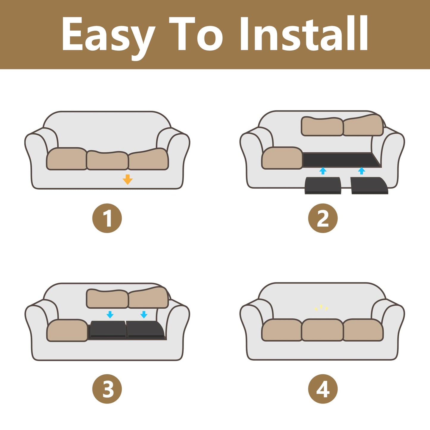 moonoom 22"x22" Couch Cushion Support, Black Sofa Cushion Sagging Repair, Curved High Density Foam Replacement for Furniture Sagging Seat Sectional Loveseat Chair (3 Pcs)