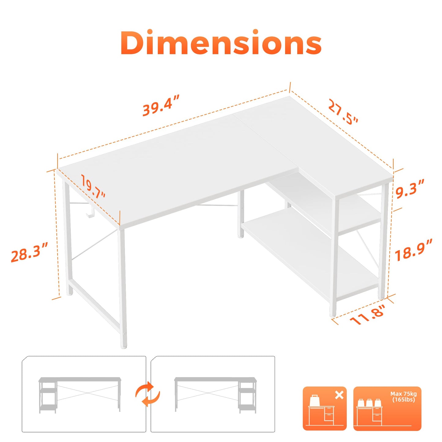 Mericonia Small L Shaped Computer Desk, Reversible Gaming Desk with Storage Shelves, Corner Gamer Desk Table, Study Writing Table