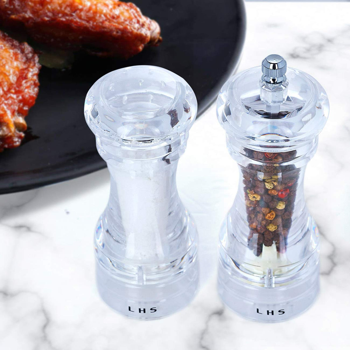 LHS Pepper Mill and Salt Shaker Set of 2 Salt and Pepper Mill Shaker with Adjustable Coarseness-Clear