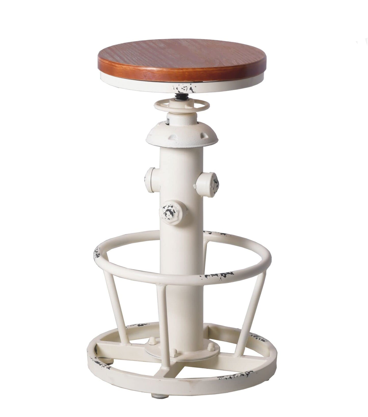 Topower Aged Antique Industrial Round Bottom Adjustable Height Cafe Coffee Retro Vintage Stylish Water Pipe Design Pub Kitchen Bar Stool (Antique White, Wooden Top)