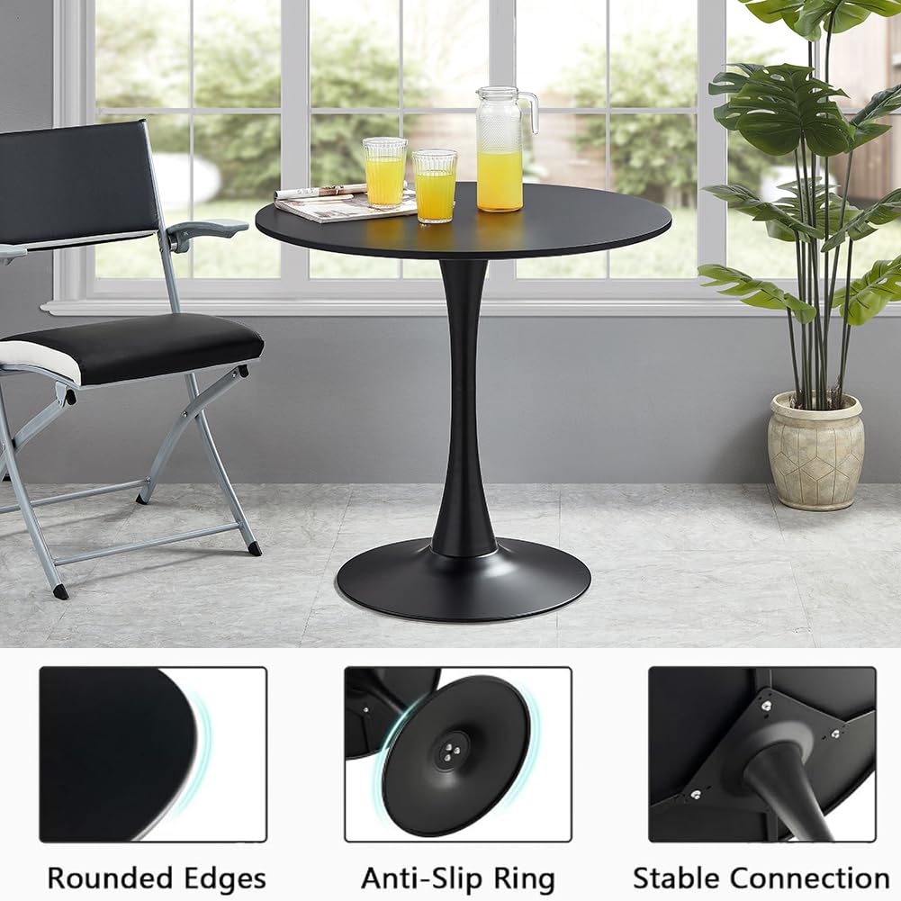 HYYTEIBL 23.4" Tulip Dining Table, Black, Perfect for 2-4 People, Mid-Century Modern Style, Round MDF Top with Sturdy Base for Dining Room, Living Room, Cafe