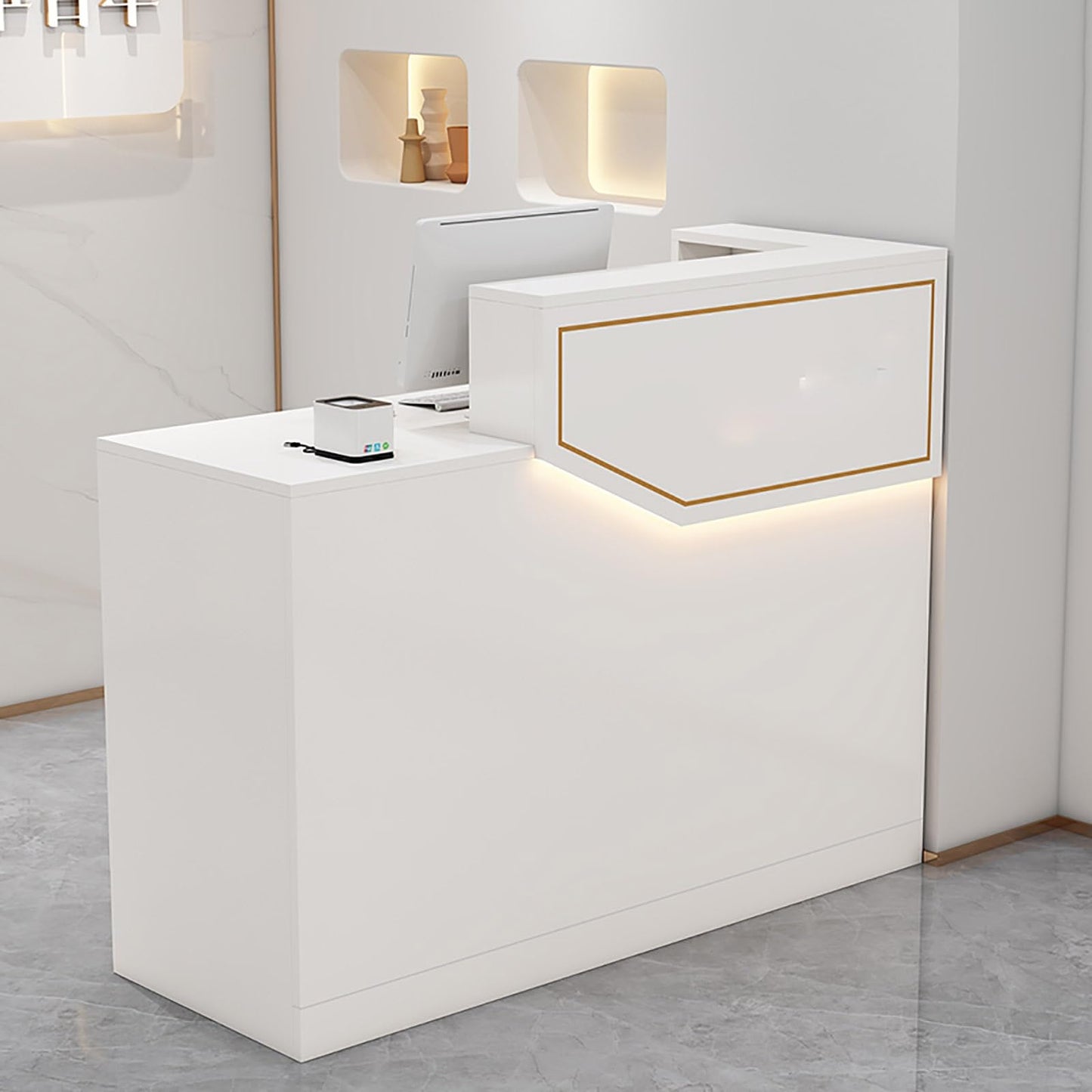 Salon Reception Desk with Counter,Front Office Reception Desk for Small Spaces,Office Front Desk Reception with counte, with Lockable Drawers, Suitable for Hotels, c