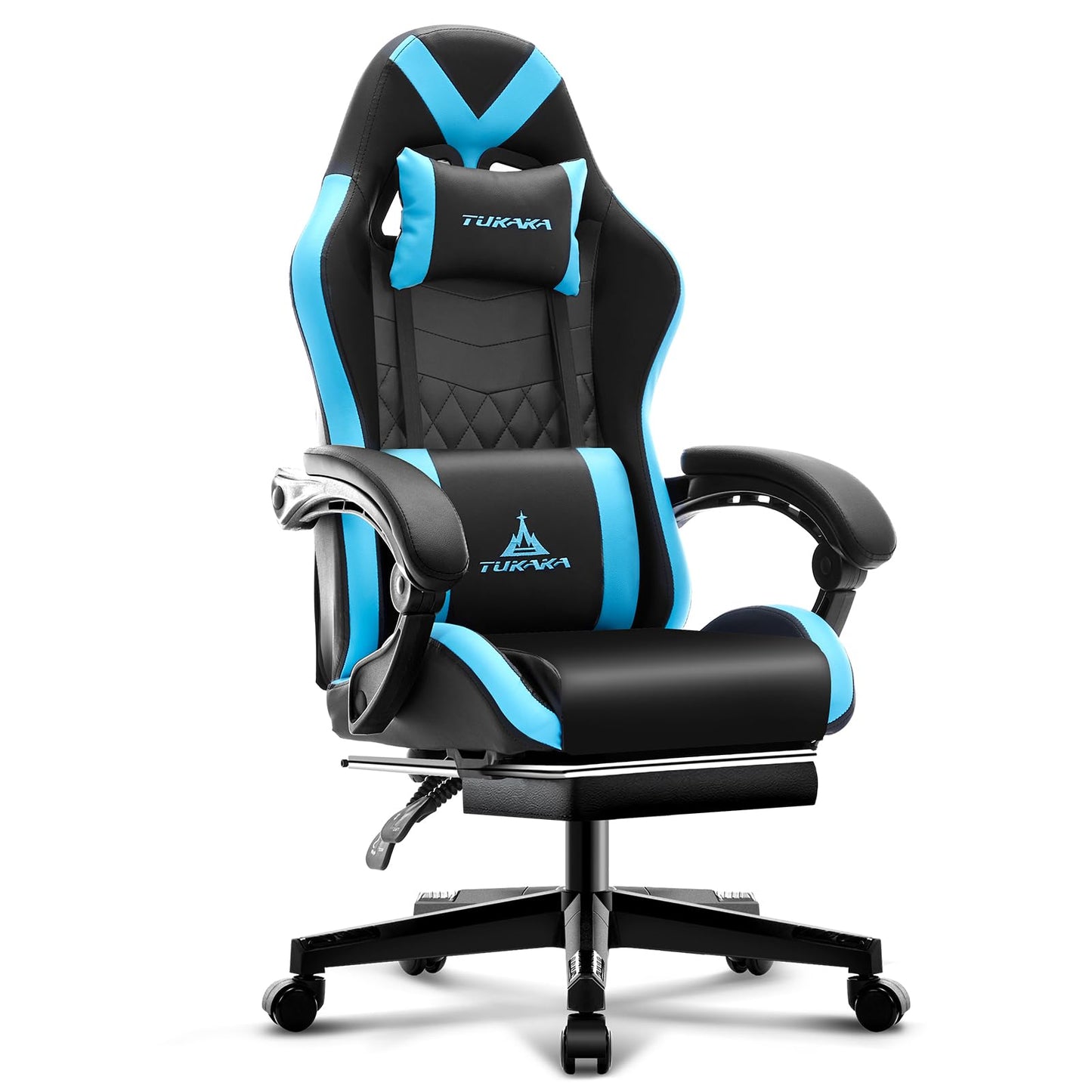 TUKAKA Gaming Chair,Ergonomic Massage Computer Office Desk Chair with Footrest,Pocket Spring Cushion,Reclining Leather Adjustable Gamer Chair with Headrest and Lumbar Support,Blue