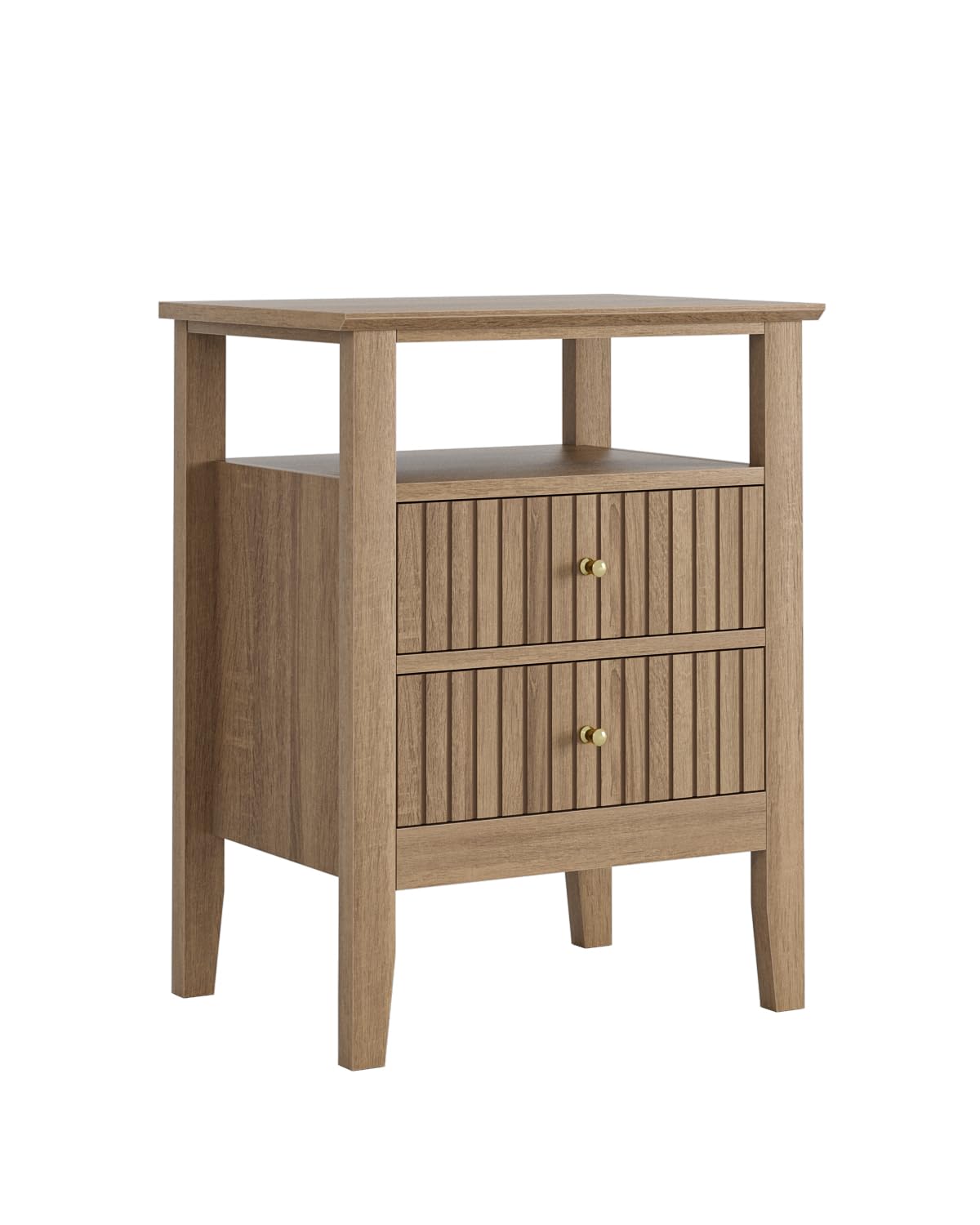 Apetaccat Fluted Nightstand, Farmhouse Night Stand with 2 Drawers, Mid Century Modern Side Accent Table,Bedside End Table for Bedroom, Living Room, Natural