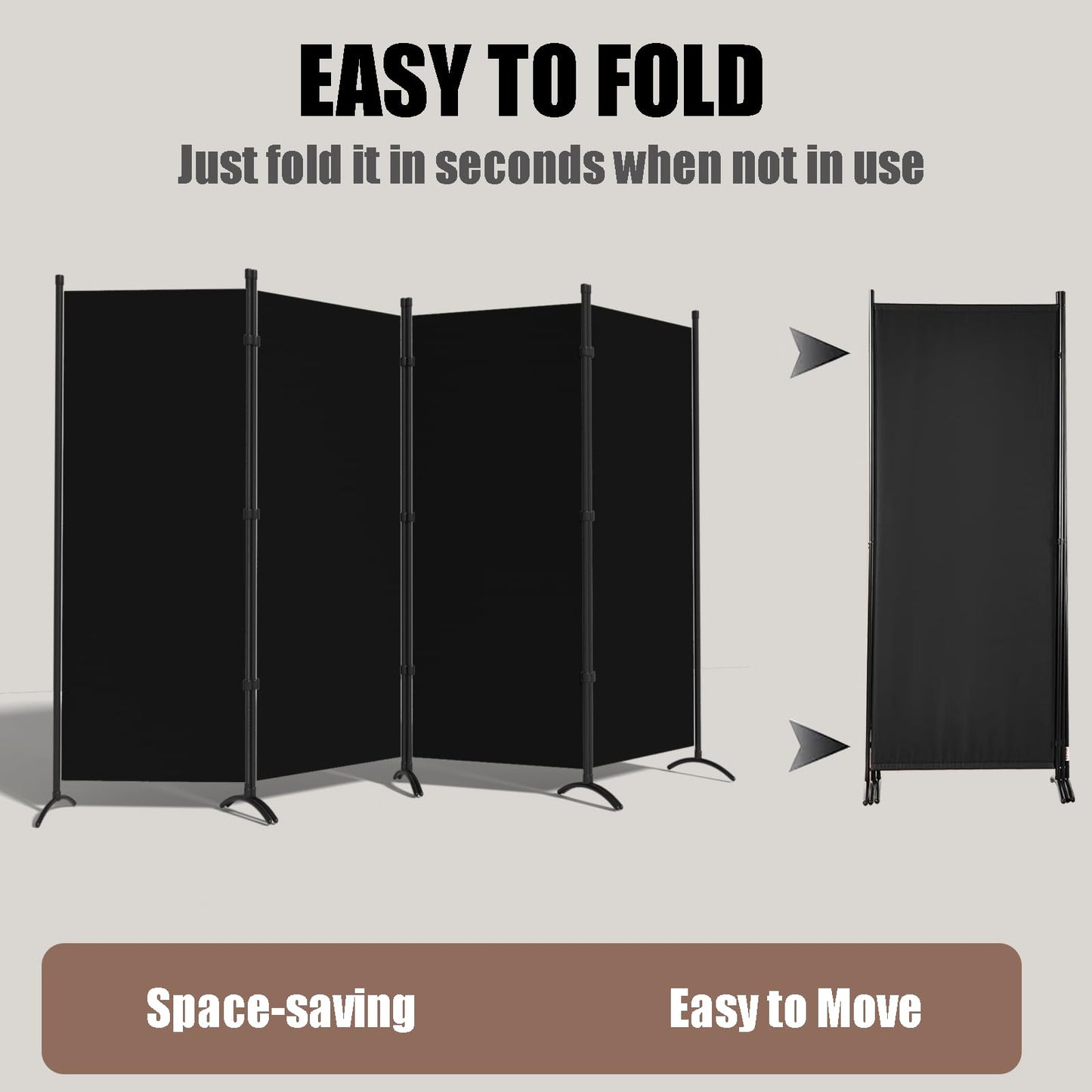 Room Divider-Folding Privacy Screens, 6 ft Partition Room Dividers Wall for Separation, Home, Office, Classroom, Studio (Black, 4 Panel)