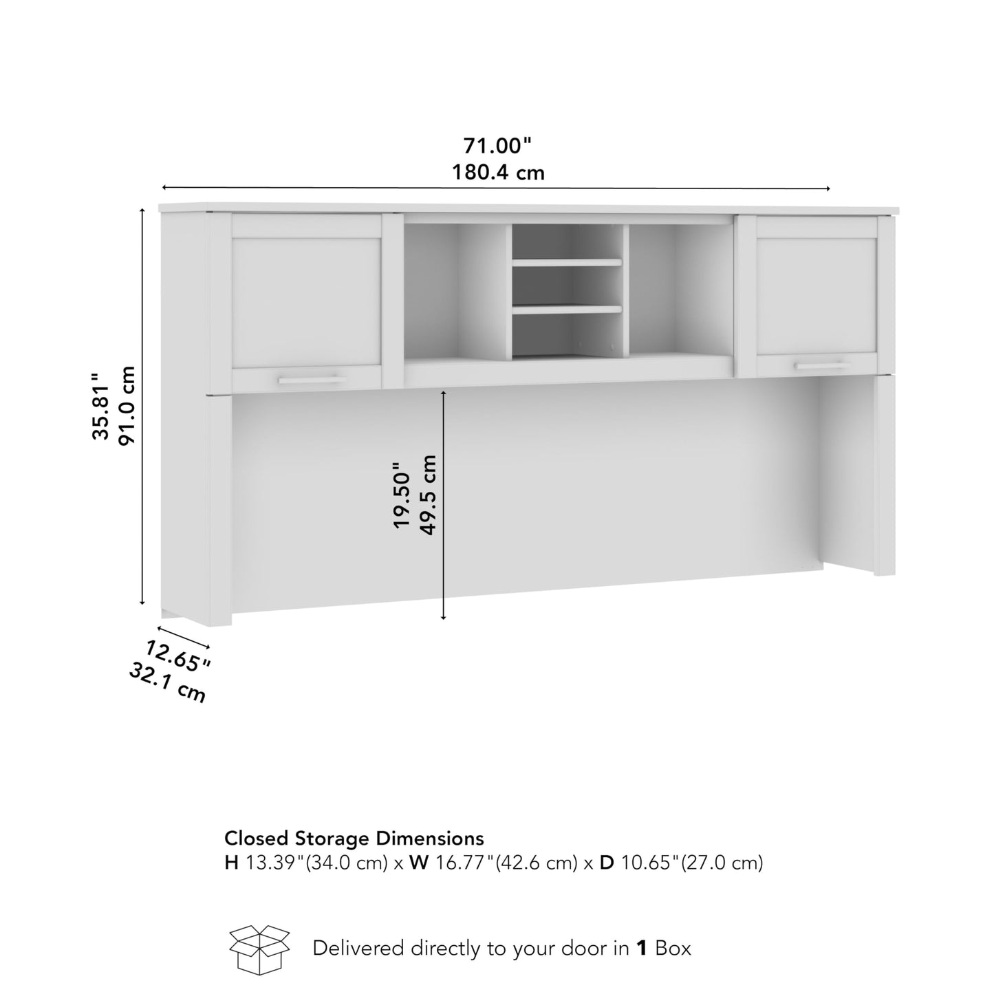 Bush Home 72-Inch Desk Hutch, Office Storage Organizer with Shelves, Cubbies and Frosted Glass Doors for Computer Desk, Home Office Furniture, Somerset Collection, Storm Gray