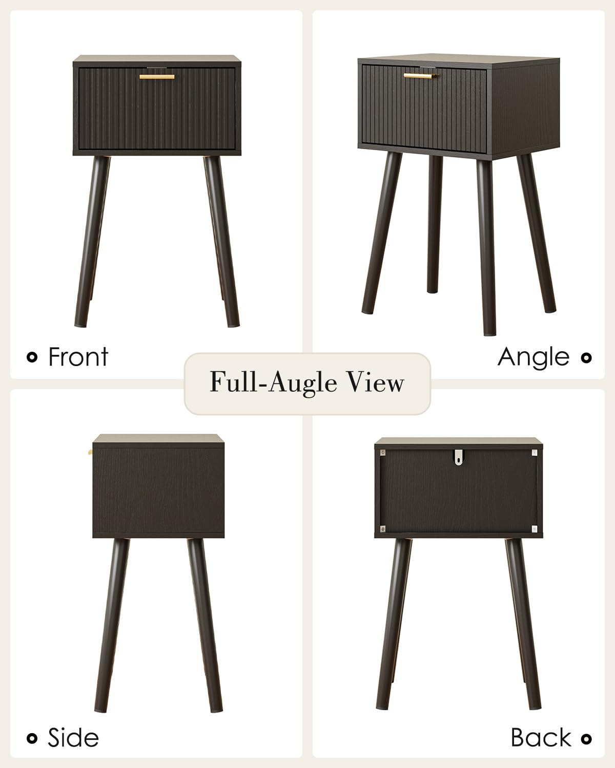 ASACESCU Night Stand, Black Nightstand with Fluted Door, Small Modern Mid-Century Bedside Table for Bedroom, End Table for Living Room