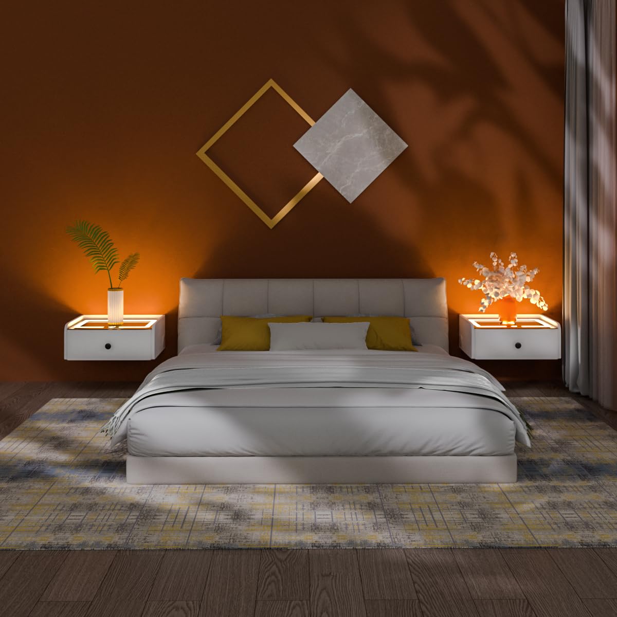HOMEMORE Floating Nightstand with Charging Station Bedside Table LED Smart Bedside Table Wall Mounted Nightstand White