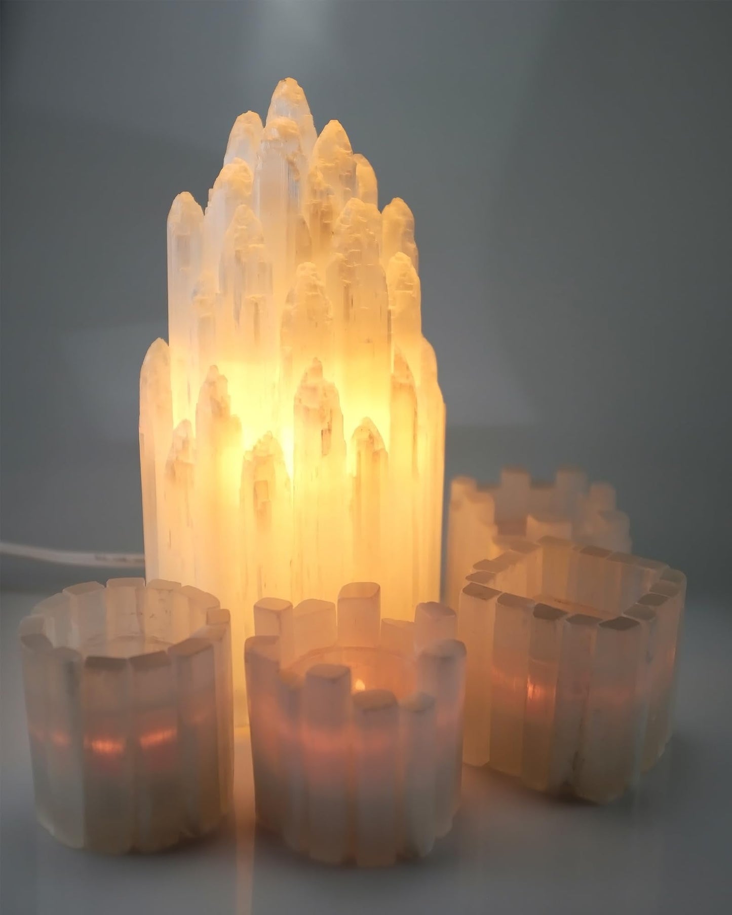 Selenite Candle Holder Natural Tealight Holder for Aromatherapy Meditation Tranquility & Energy Balance Square Healing Crystal Lamp Crystal for Healing Stone Handmade & Reusable
