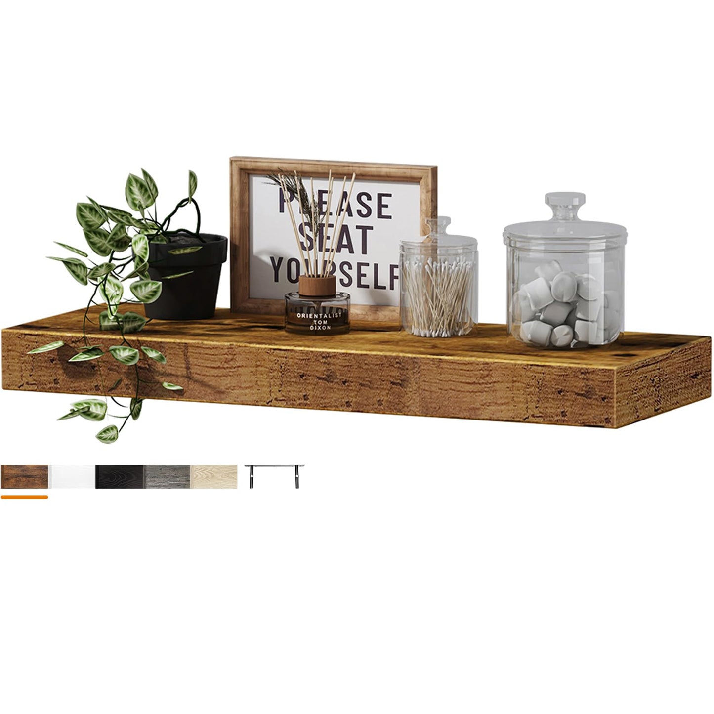 QEEIG Floating Shelf for Wall Bathroom Shelves Bedroom Kitchen Living Room Farmhouse Small Book Shelf 16 inch Set of 1, Brown (015-BN1)