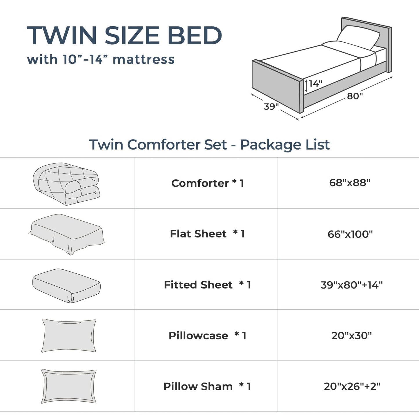 HEVUMYI Twin Comforter Set - 5-Piece All Season Bed in a Bag Twin, Ultra Soft Bedding Set with Comforter, Flat Sheet, Fitted Sheet, Pillowcases, Pillow Shams, Dark Grey