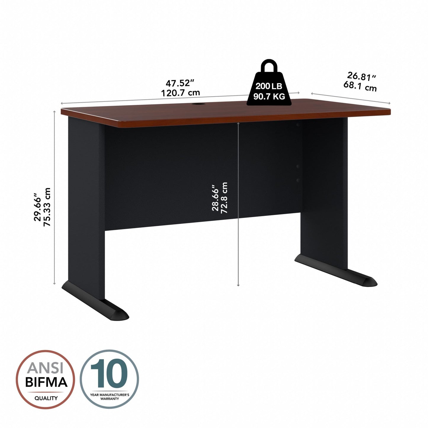 Bush Business Furniture Series A 48W Computer Desk in Hansen Cherry and Galaxy, Small Office Table for Home or Professional Workspace