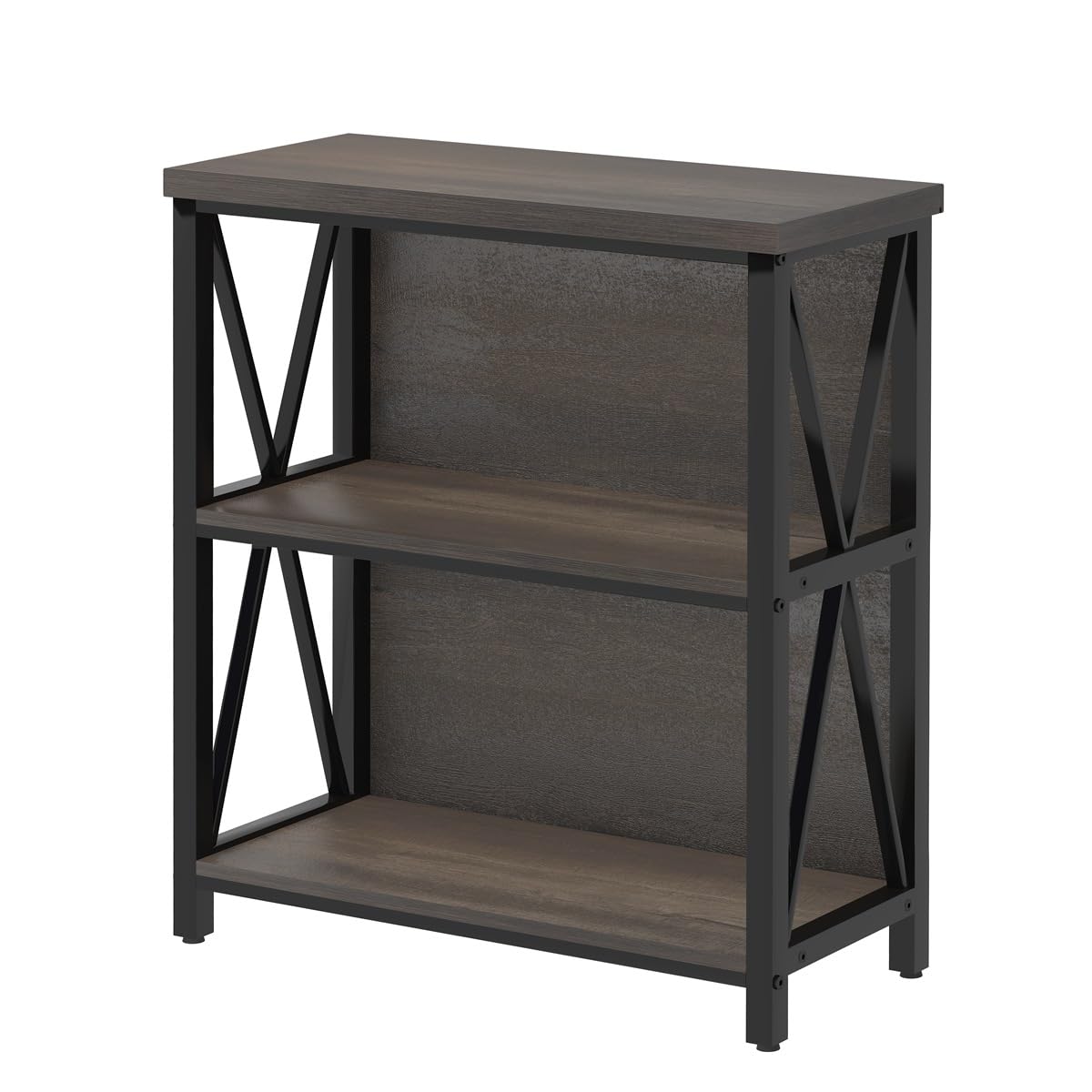 FATORRI Rustic Small Bookshelf for Small Space, Industrial Short Wood Bookcase, Farmhouse Low Book Shelf, 3 Tier Narrow Bookshelf for Living Room, Home Office, Hallway (Walnut Brown)
