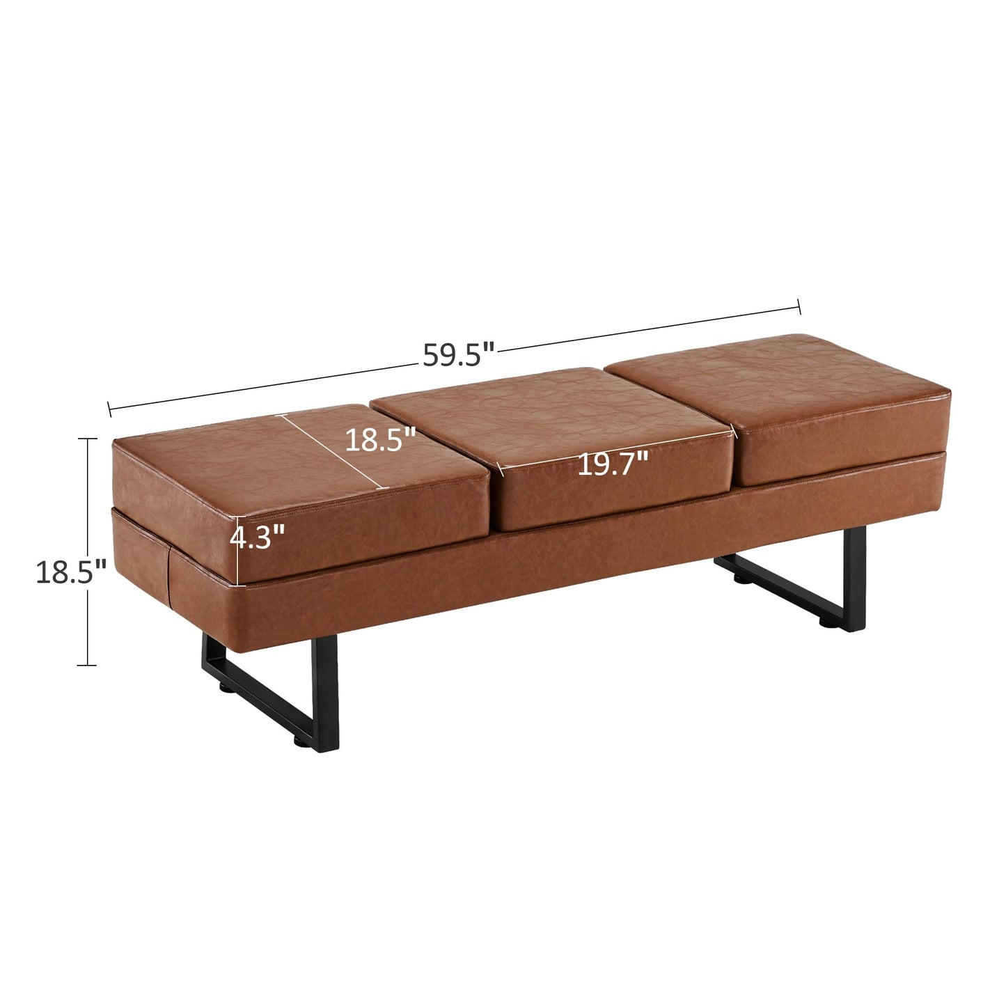 BarberPub Waiting Room Chairs, Heavy Duty Office Guest Reception Bench, Faux Leather Upholstered Lobby Chairs for Salon, Conference Room 7008 (Cognac)