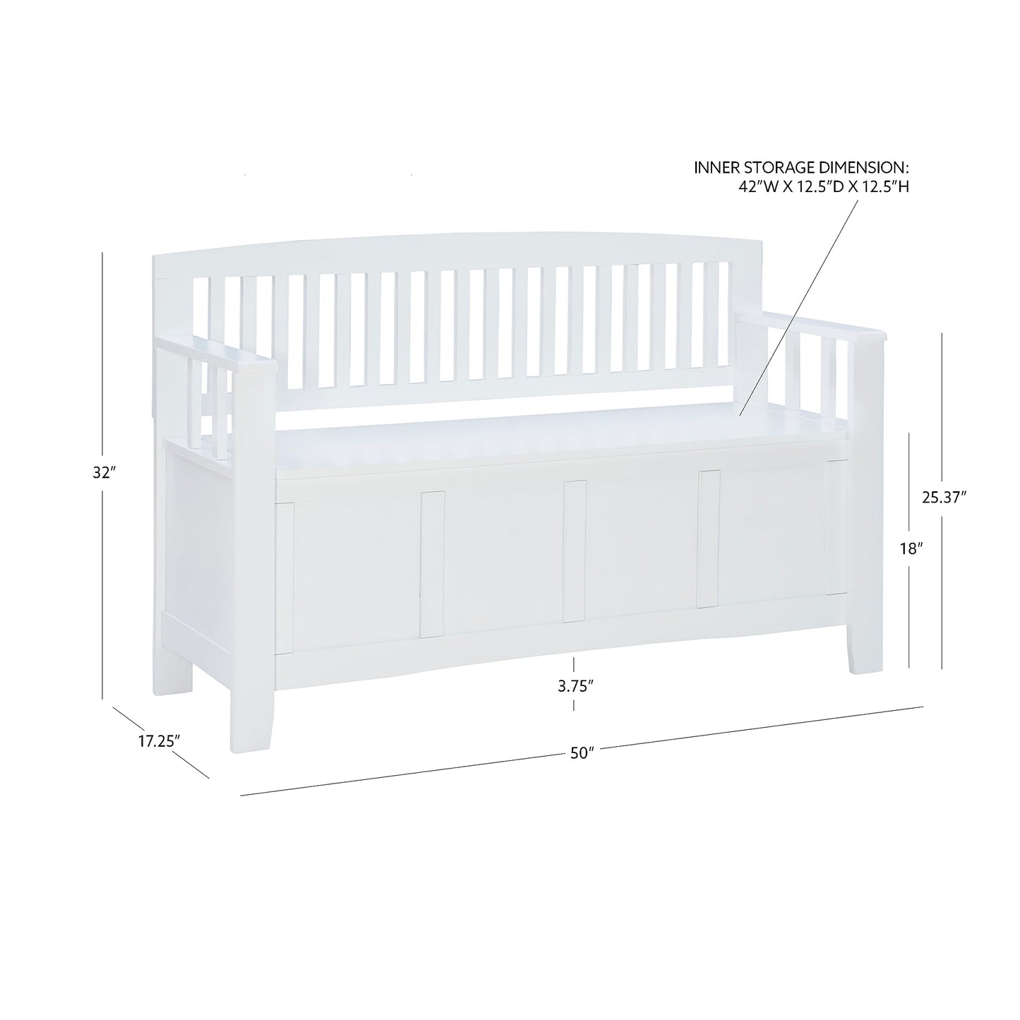 Cynthia White Storage Bench with Flip-Top Lid and Hidden Storage Space by Linon