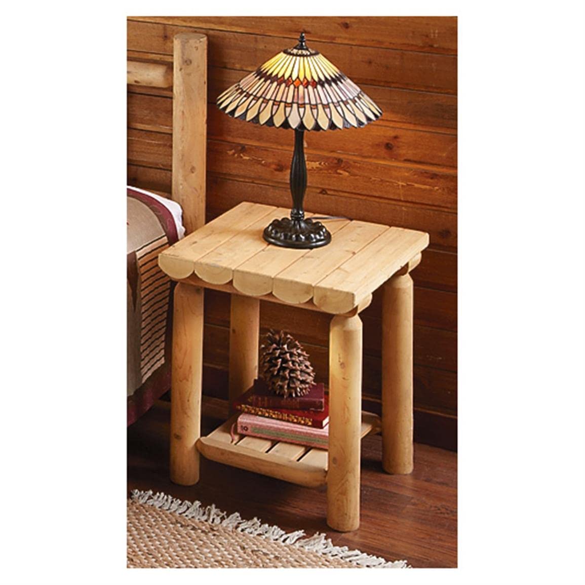 CASTLECREEK Cedar Log Side Table Nightstand, Rustic Natural Unfinished Wood End Tables for Bedroom, Living Room Couch, Cabin