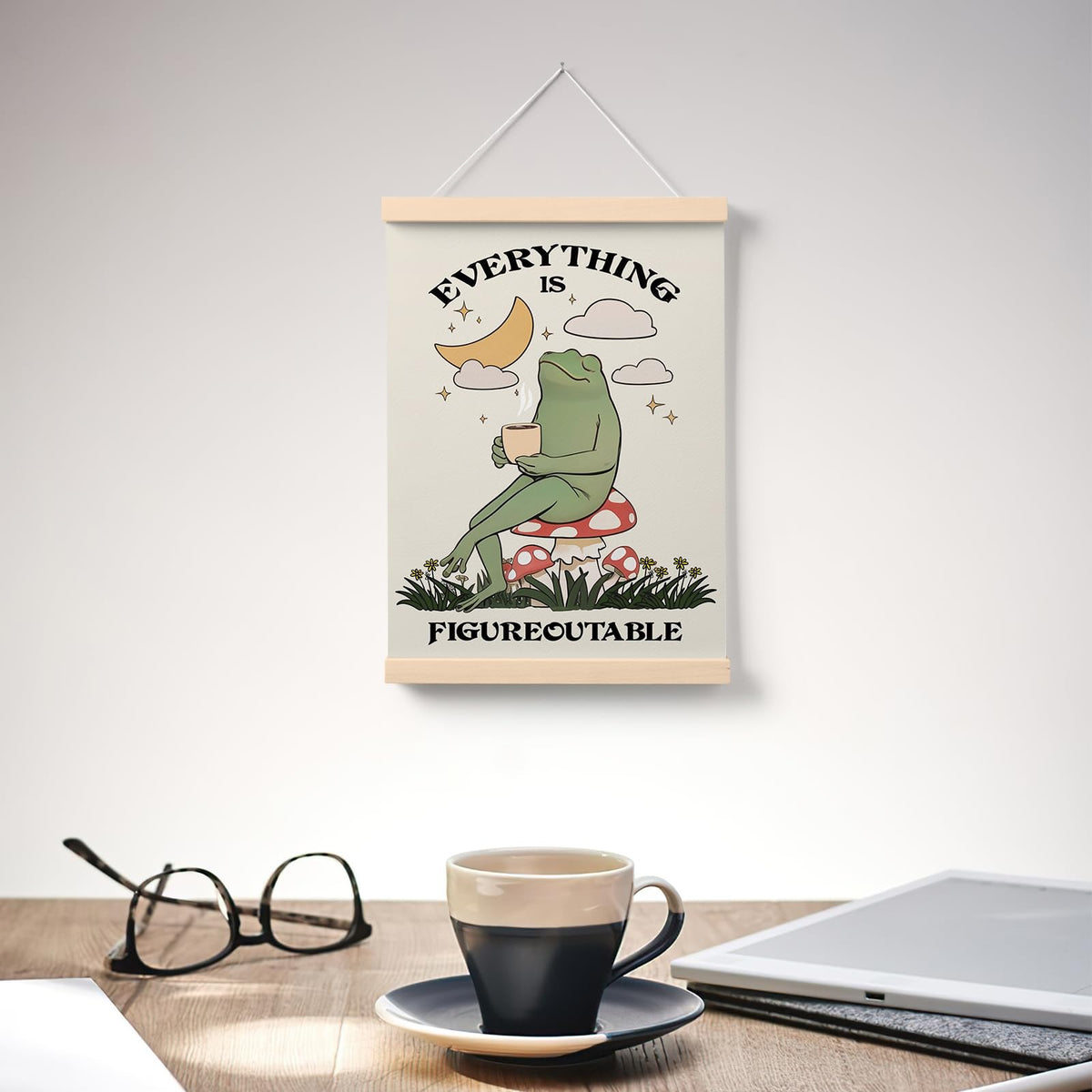 PaJiaNi Everything is Figureoutable Office Decor,Mental Health Inspirational Wall Art,Frog Motivational Wall Decor,Positive Affirmations Poster For Classroom Bedroom Dorm,12x16Inch