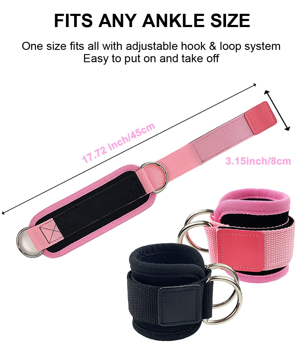 SUJAYU Ankle Strap for Cable Machine, 1 Pair Ankle Bands for Working Out Ankle Cuffs for Cable Machine, Adjustable Cable Kickback Ankle Strap, Gym Accessories for Women (Pink)