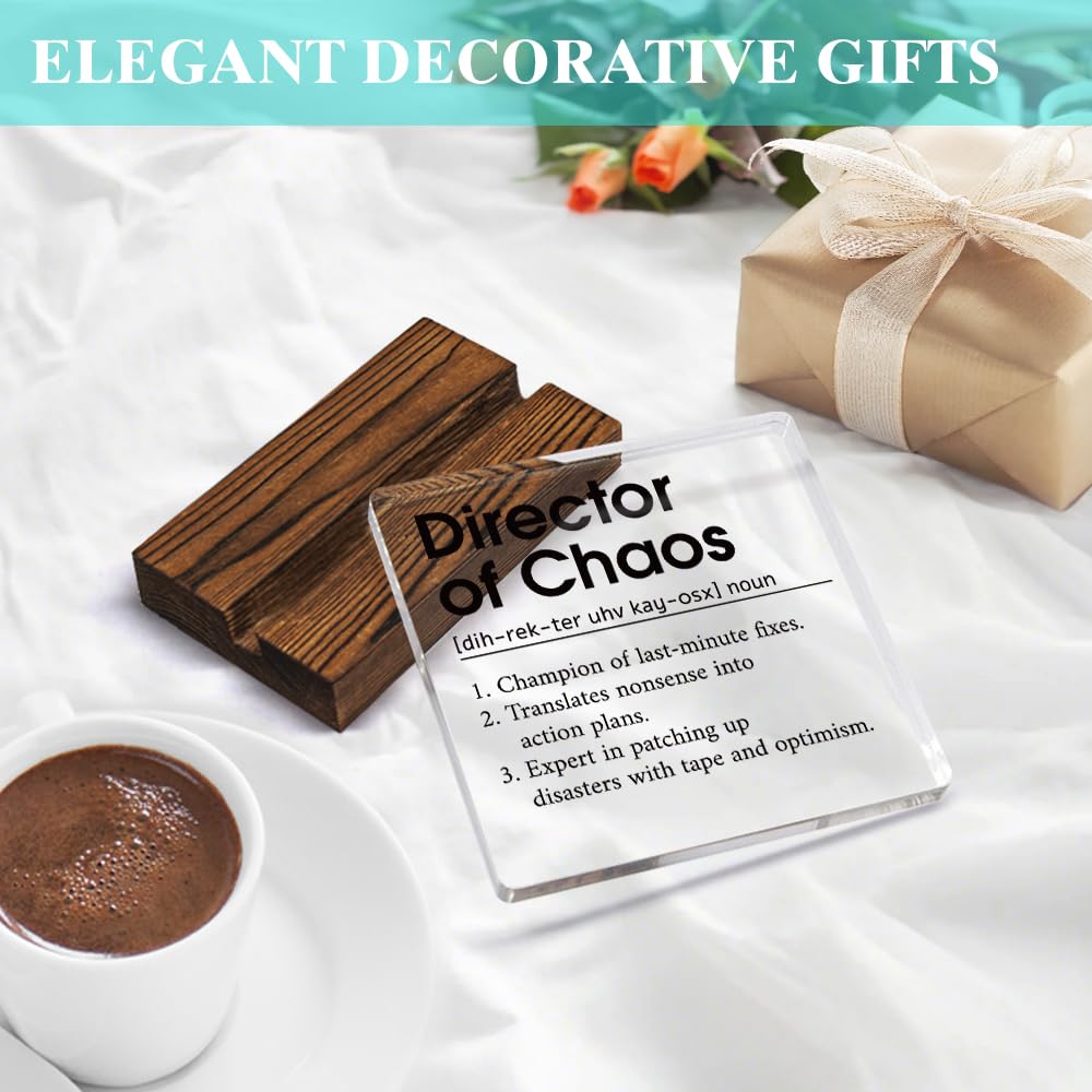 ERHACHAIJIA Director Of Chaos Definition Acrylic Desk Sign With Wooden Stand, Funny Appreciation Gifts for Boss Team Leader Coworker, Thank You Gifts for Father Mother Teacher Nurse Office Manager