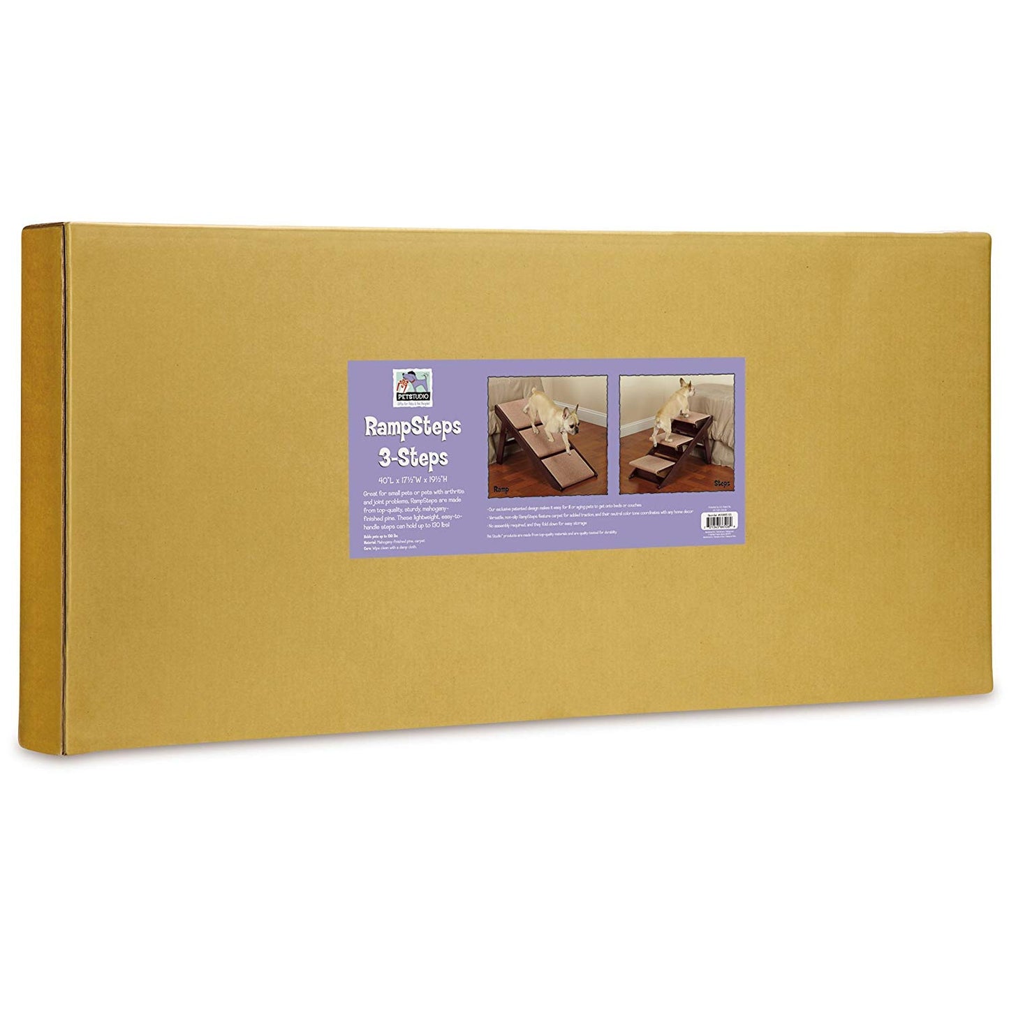 Pet Studio Pine Frame Dog RampSteps, 3 Step,Brown