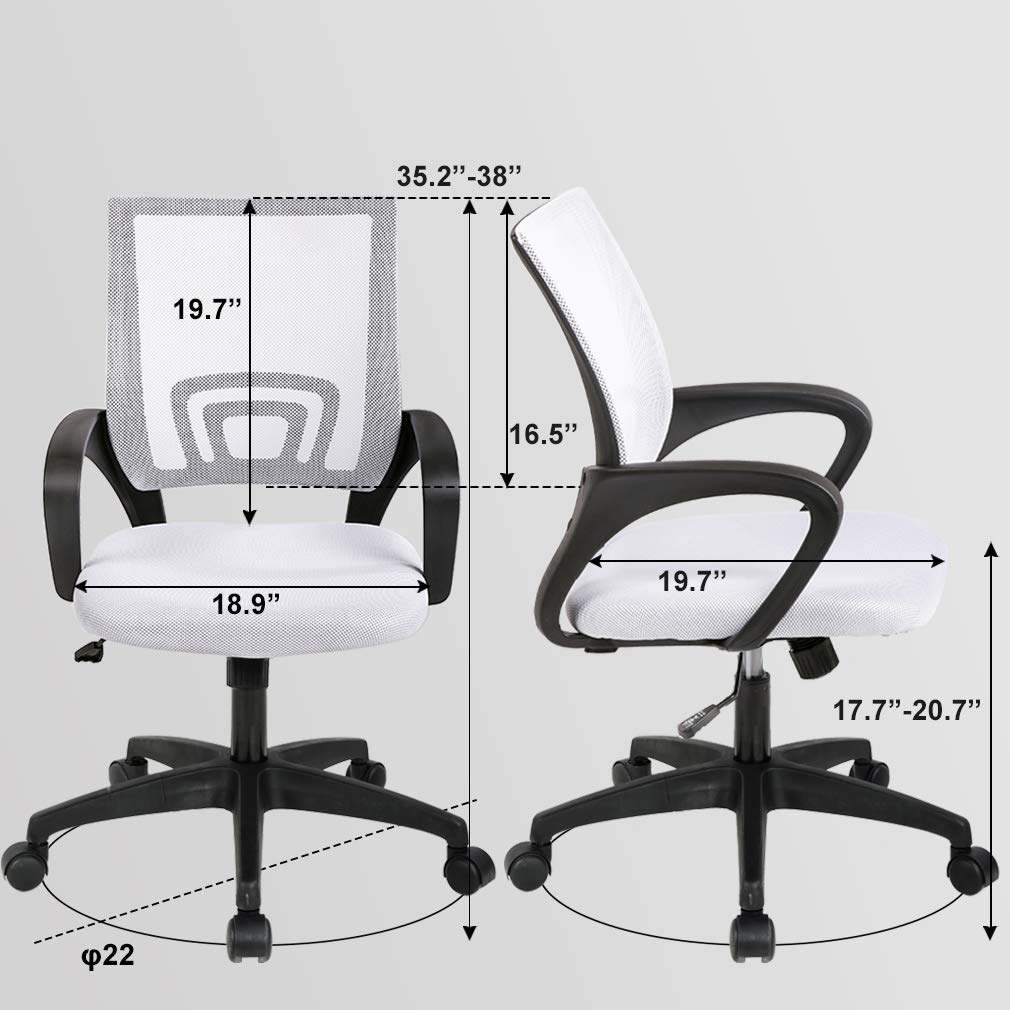 BestOffice | Ergonomic Office Chair | Mid-Back Swivel Desk Chair | Breathable Backrest & Lumbar Support | Adjustable Height | Sponge Seat | Rolling Wheels | White | for Adults & Women | Pack of 2
