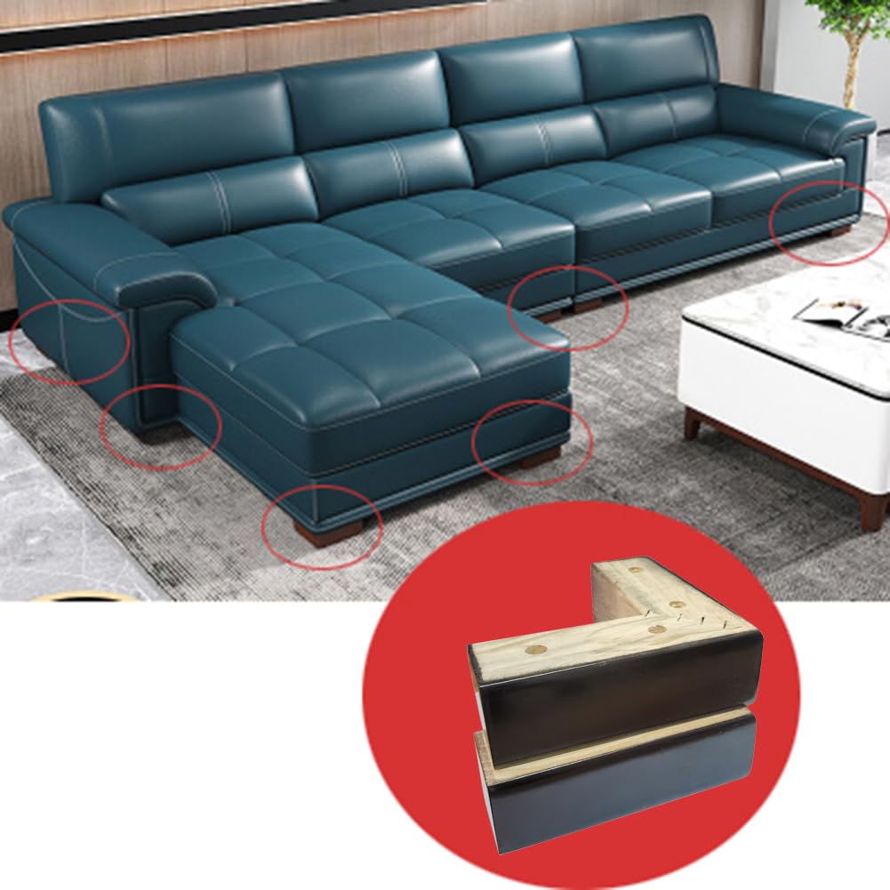Btibpse 2 Inch Wooden Sofa/Bed Riser L Shaped Wood Furniture Legs/Couch Legs/Replacement Sofa Feet/Dresser Leg Set of 4 (Rectangle, Dark Brown)