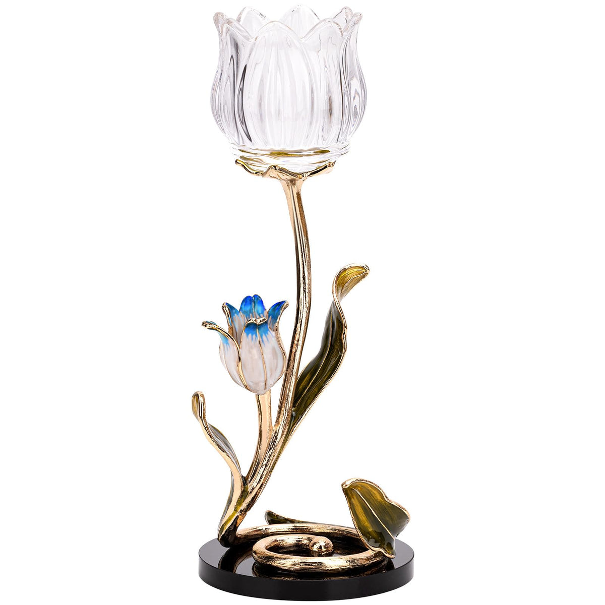 Luxury Crystal Glass Flower Candle Holder – Romantic French-Style Aromatherapy Tea Light Stand, Gold Floral Table Centerpiece for Weddings, Home Decor, Romantic Ambiance