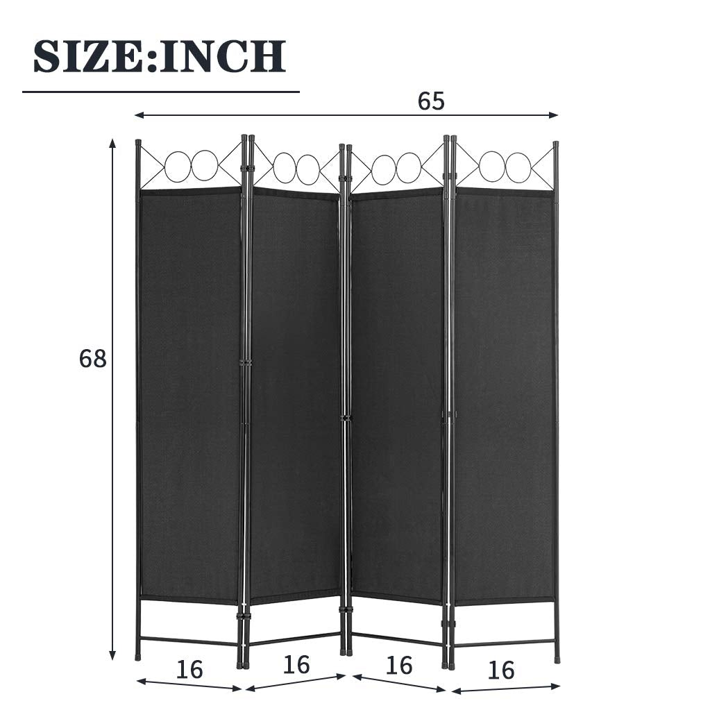 4 Panel Room Divider 5.6FT Steel Frame Screen Folding Privacy Divider Freestanding Partition for Home Office Bedroom, Black