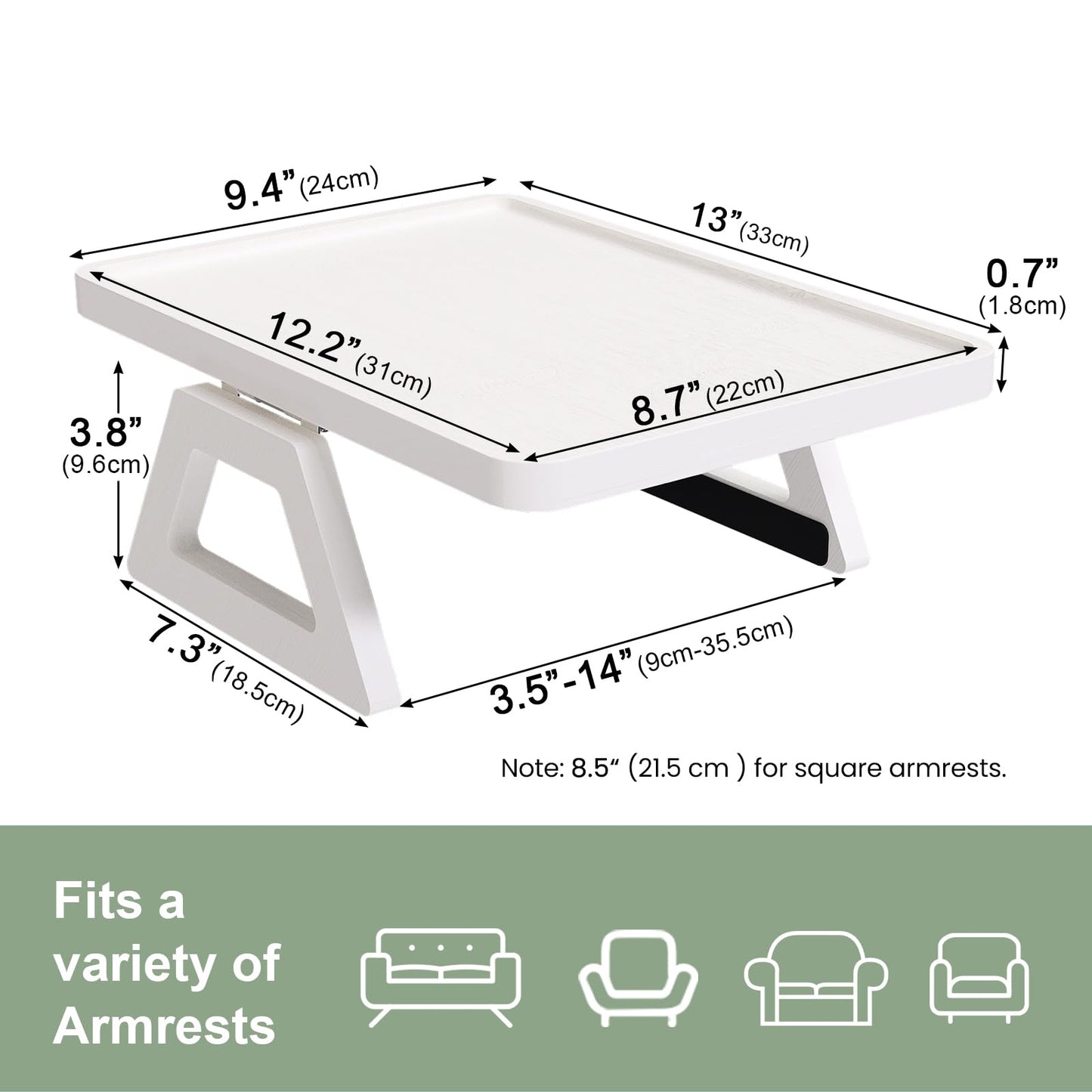 Danfoxer Couch Arm Tray,Bamboo Folding Sofa Tray,Sofa Armrest Trays Clip-On Couch Desk for Drinks,Snacks,Phone,Remote Control(White)