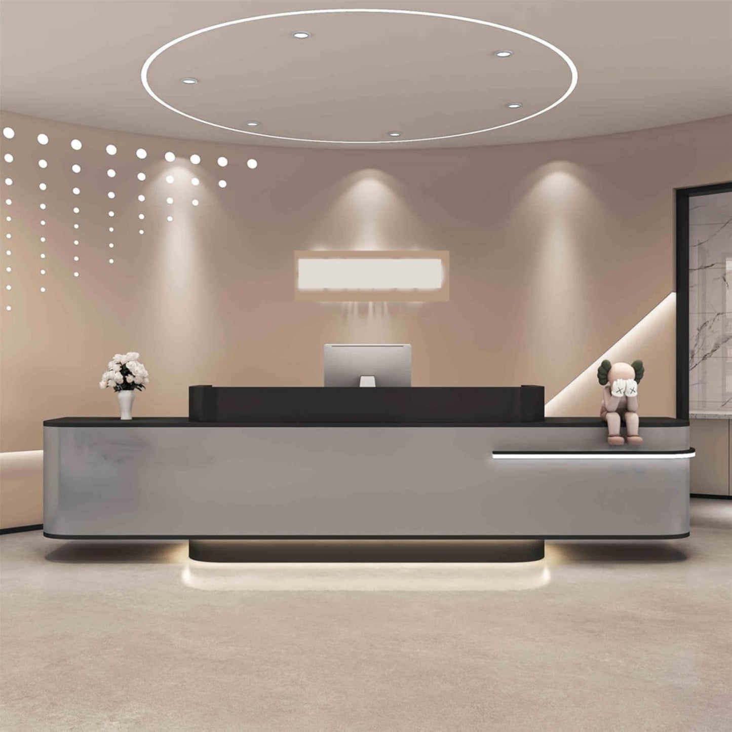 Modern Reception Desk with Hidden LED Lighting, Spacious Counter, Retail Front Desk, Solid Wood Design, No Assembly Required – Stylish Office Furniture for Business Use