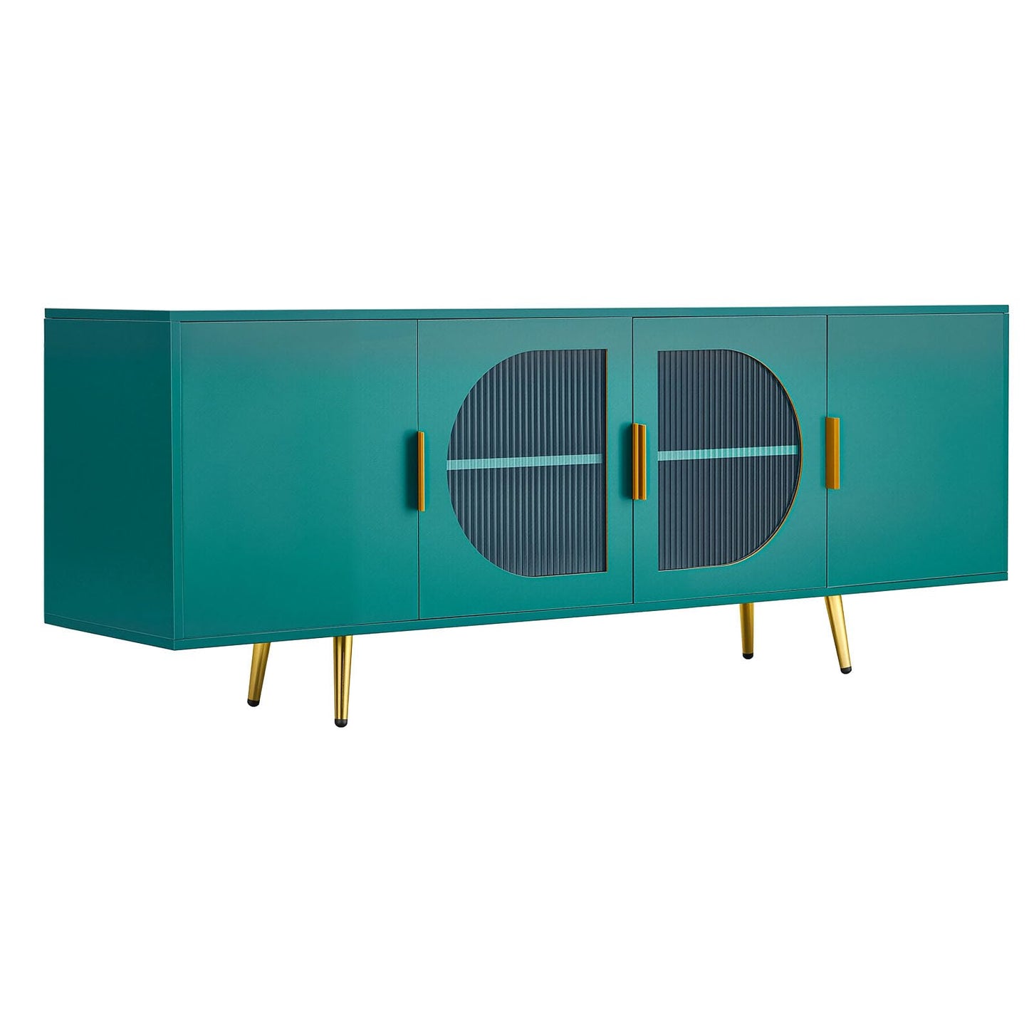 VEVOR TV Stand for TVs up to 75 inch, Modern Entertainment Center with Glass Doors and Gold Legs, TV Storage Cabinet with Adjustable Shelves, Wood Media Console for Living Room and Bedroom, Dark Green