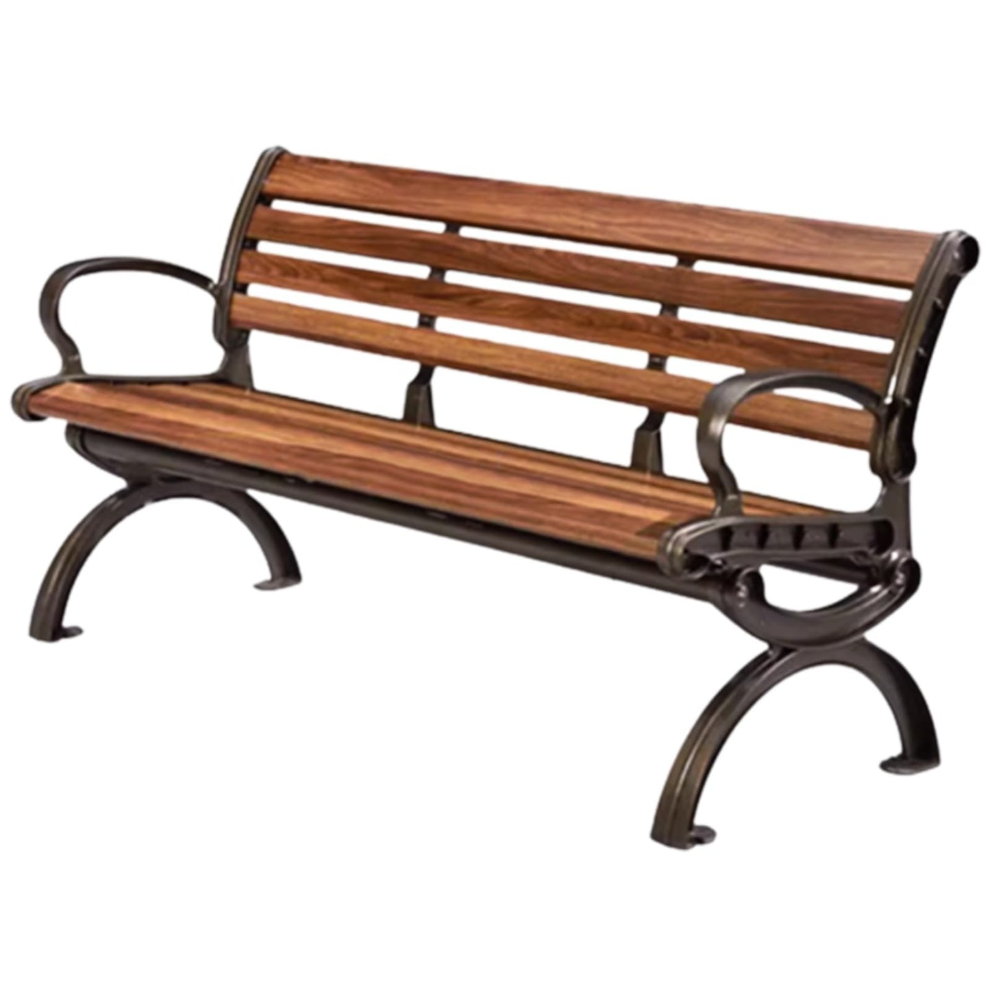 This 2-3 Person Outdoor Garden Bench, Durable Cast Aluminum Metal Park Bench Chair, Weatherproof Patio Bench Seat with Curved Design Backrest and Armrest, for Patio, Lawn