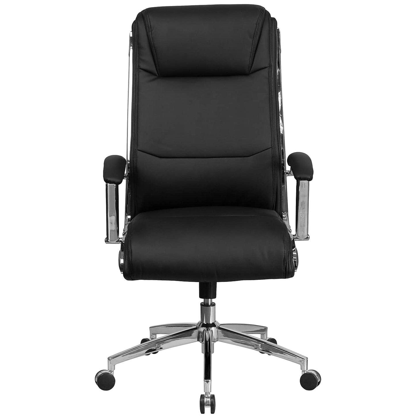 Flash Furniture Rebecca High Back Designer Black LeatherSoft Smooth Upholstered Executive Swivel Office Chair with Chrome Base and Arms