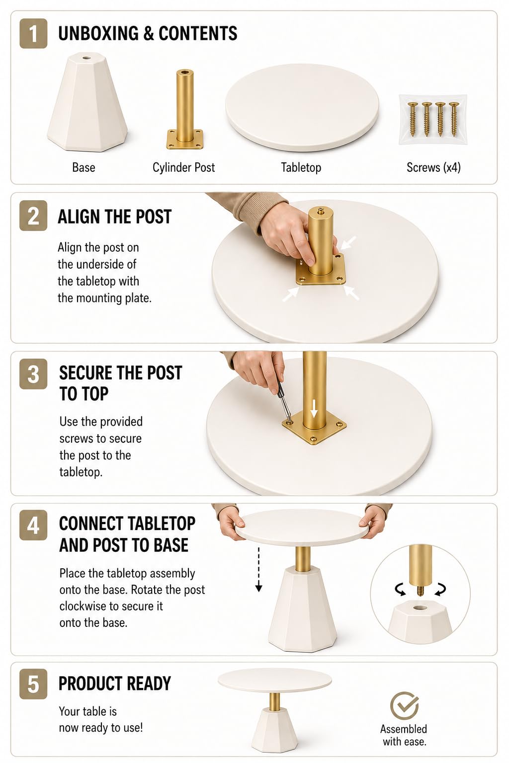goldwork Round Wood Side Table, Set of 2, Coffee Nightstand Cocktail Drink Modern Accent Circle End Table, Wood Pedestal Base for Living Room, Bedroom, Small Spaces, Offices, Ivory